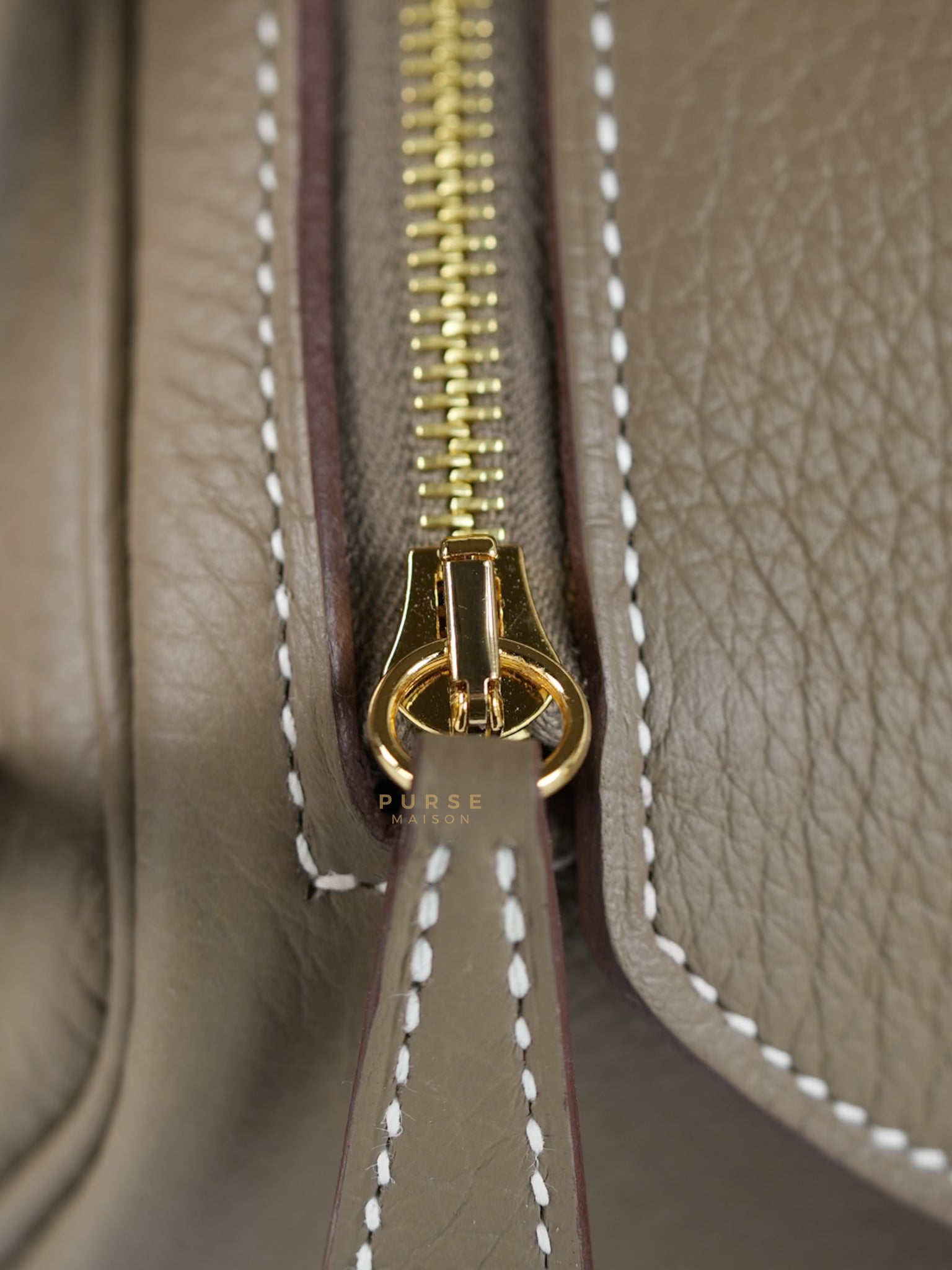 Mini Lindy Etoupe in Taurillion Clemence Leather and Gold Hardware Stamp W (2024) | Purse Maison Luxury Bags Shop