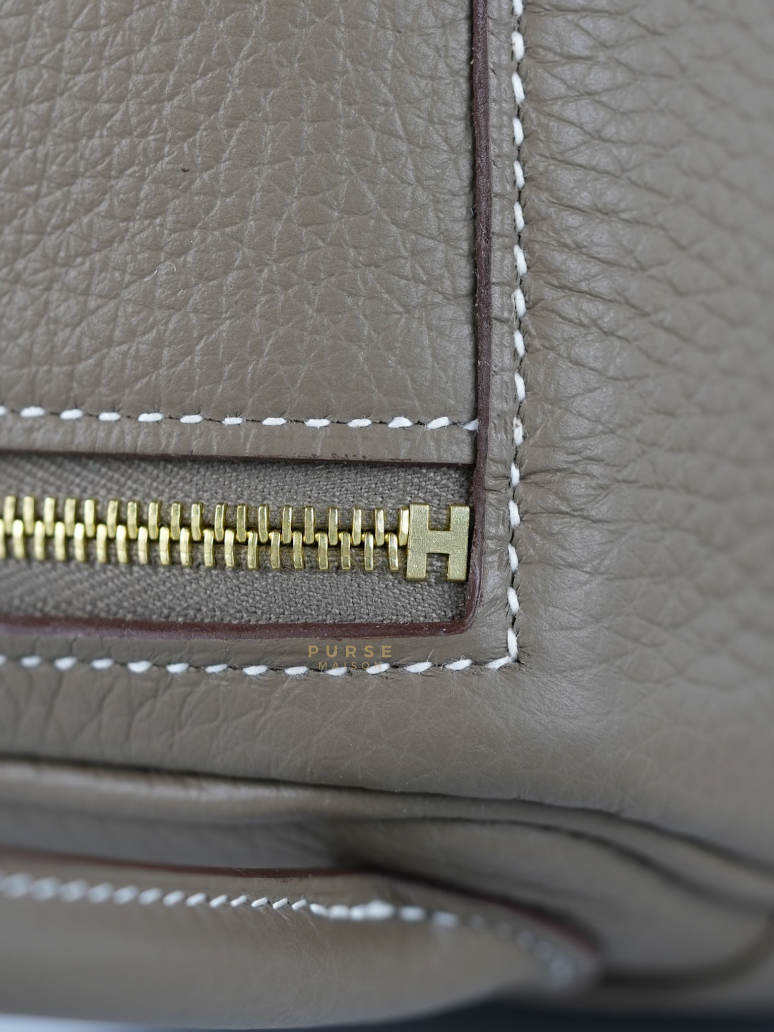 Mini Lindy Etoupe in Taurillion Clemence Leather and Gold Hardware Stamp W (2024) | Purse Maison Luxury Bags Shop