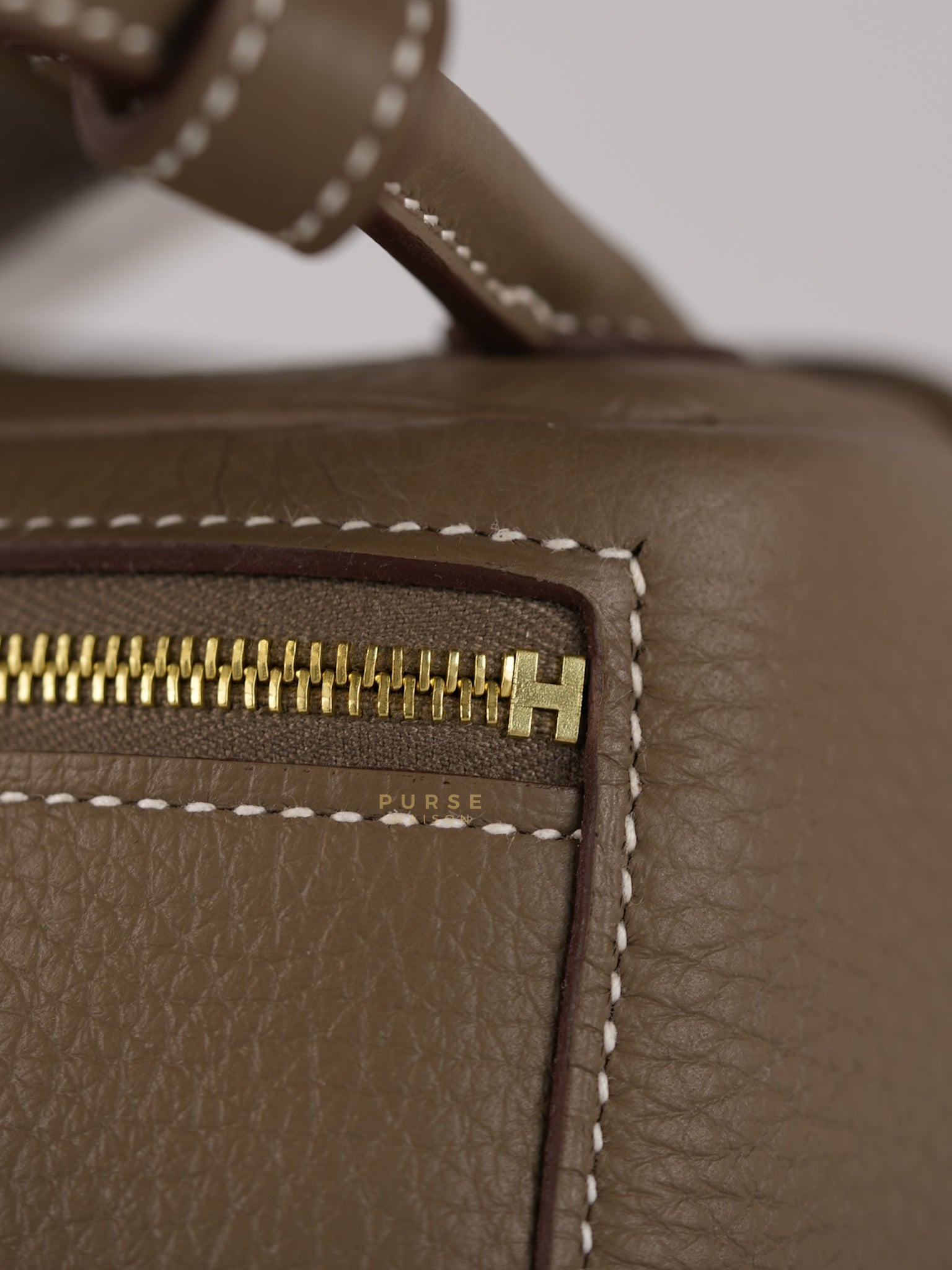 Mini Lindy Etoupe in Taurillion Clemence Leather and Gold Hardware Stamp W (2024) | Purse Maison Luxury Bags Shop