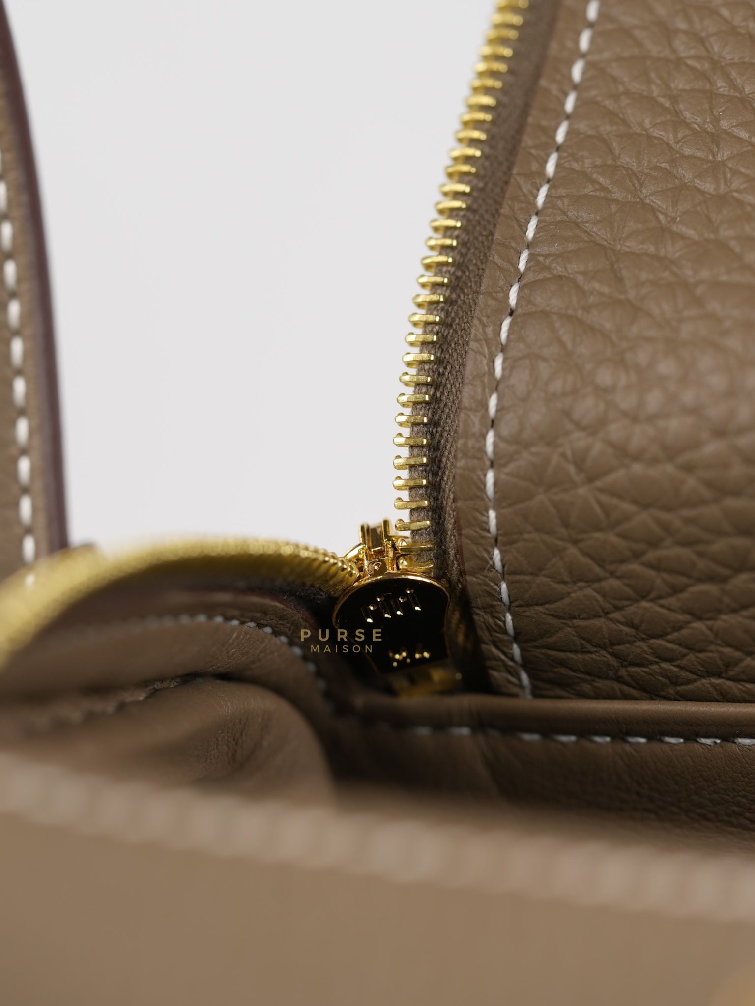 Mini Lindy Etoupe in Taurillion Clemence Leather and Gold Hardware Stamp W (2024) | Purse Maison Luxury Bags Shop