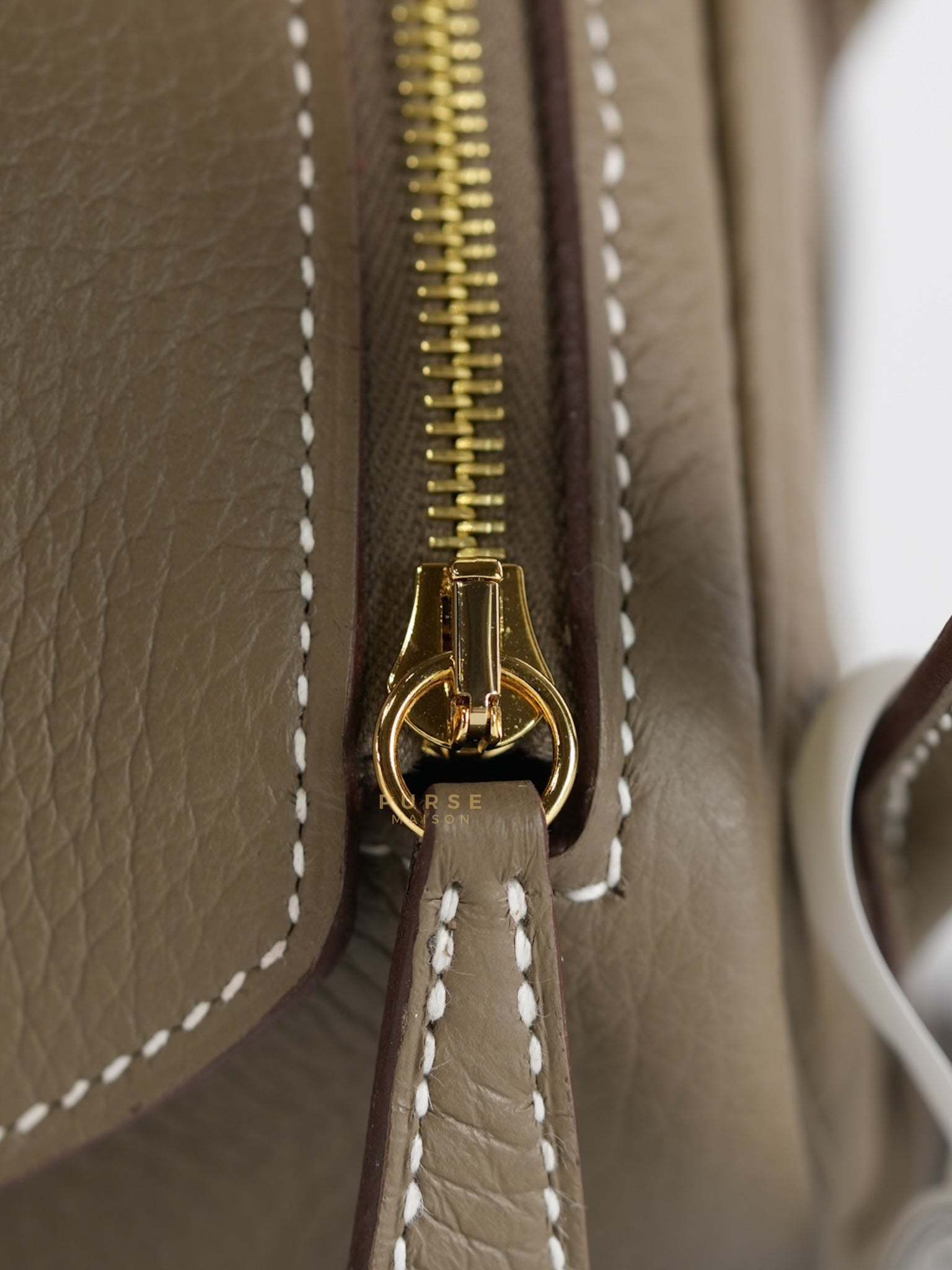 Mini Lindy Etoupe in Taurillion Clemence Leather and Gold Hardware Stamp W (2024) | Purse Maison Luxury Bags Shop