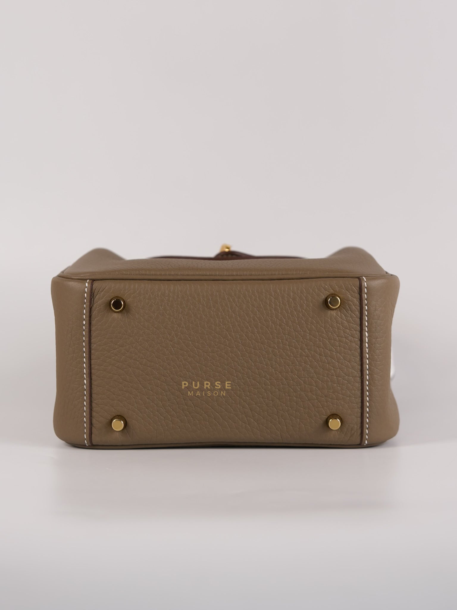 Mini Lindy Etoupe in Taurillion Clemence Leather and Gold Hardware Stamp W (2024) | Purse Maison Luxury Bags Shop