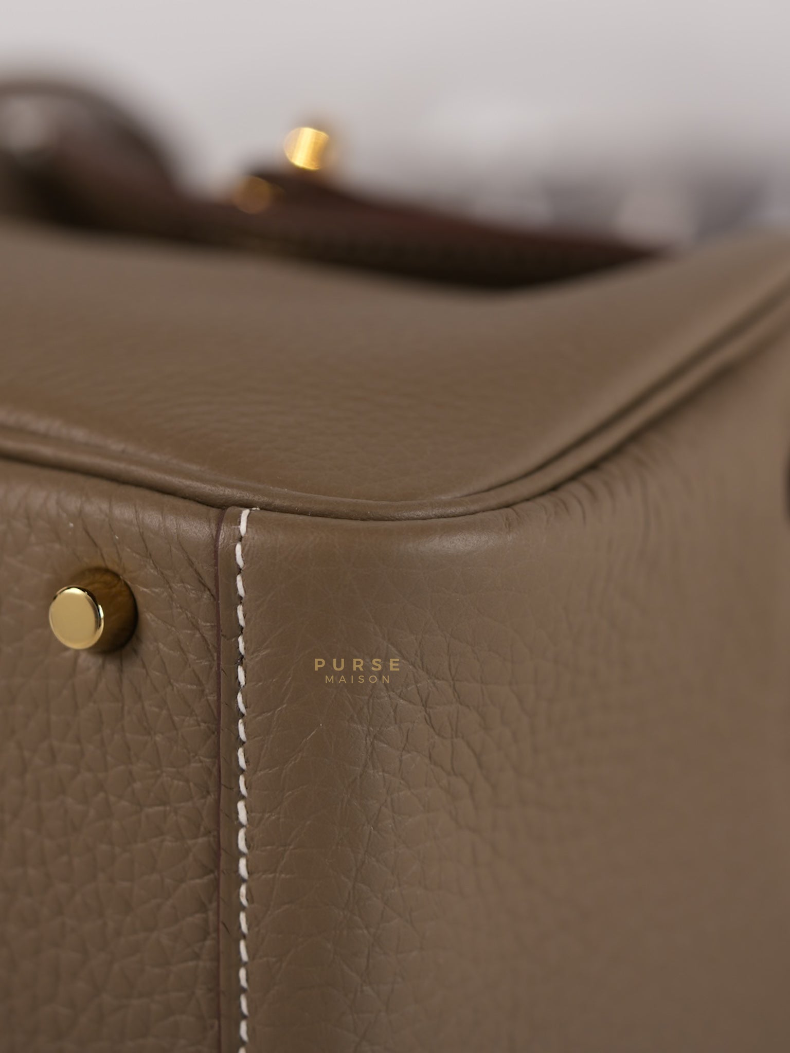 Mini Lindy Etoupe in Taurillion Clemence Leather and Gold Hardware Stamp W (2024) | Purse Maison Luxury Bags Shop