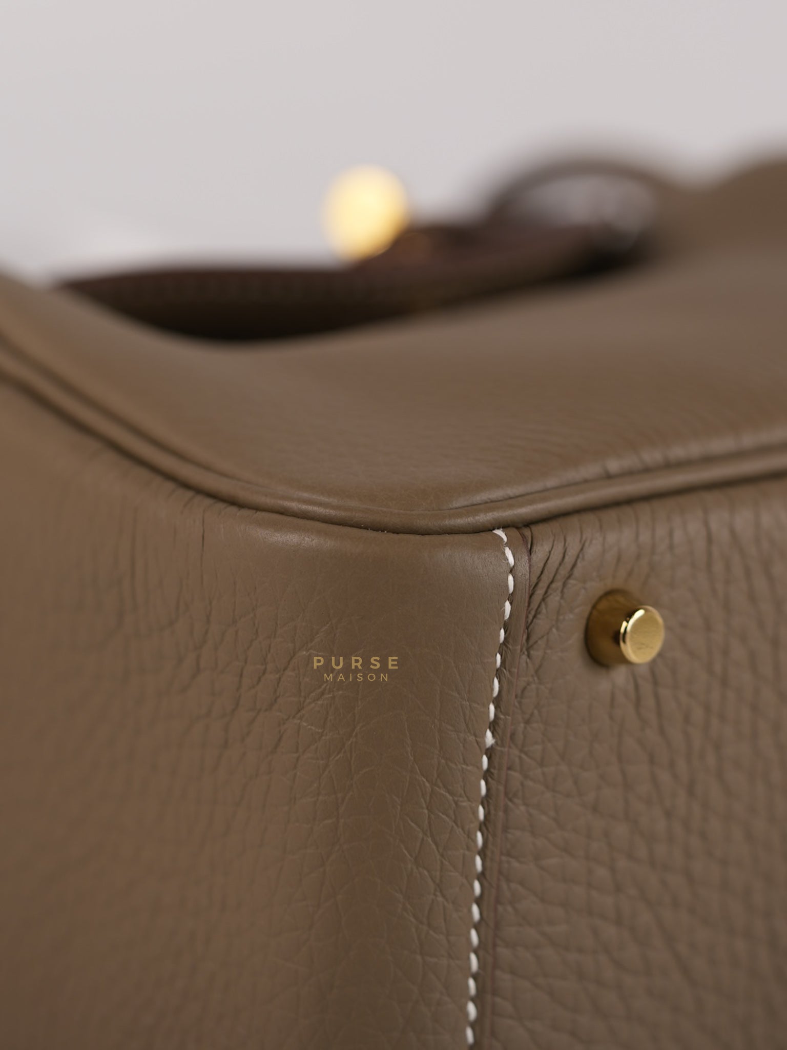 Mini Lindy Etoupe in Taurillion Clemence Leather and Gold Hardware Stamp W (2024) | Purse Maison Luxury Bags Shop