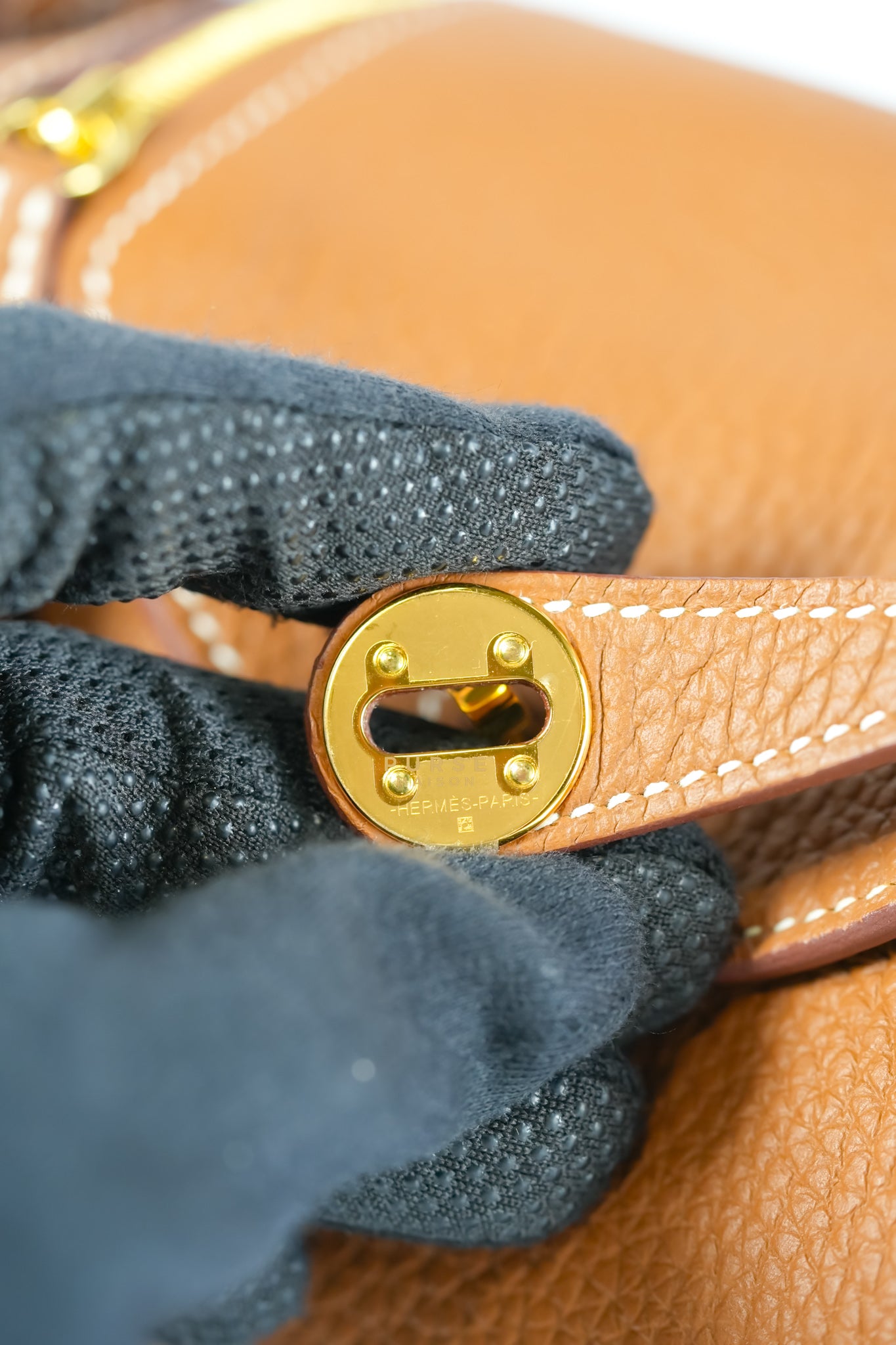Mini Lindy Gold Clemence Leather in Gold Hardware Stamp U | Purse Maison Luxury Bags Shop