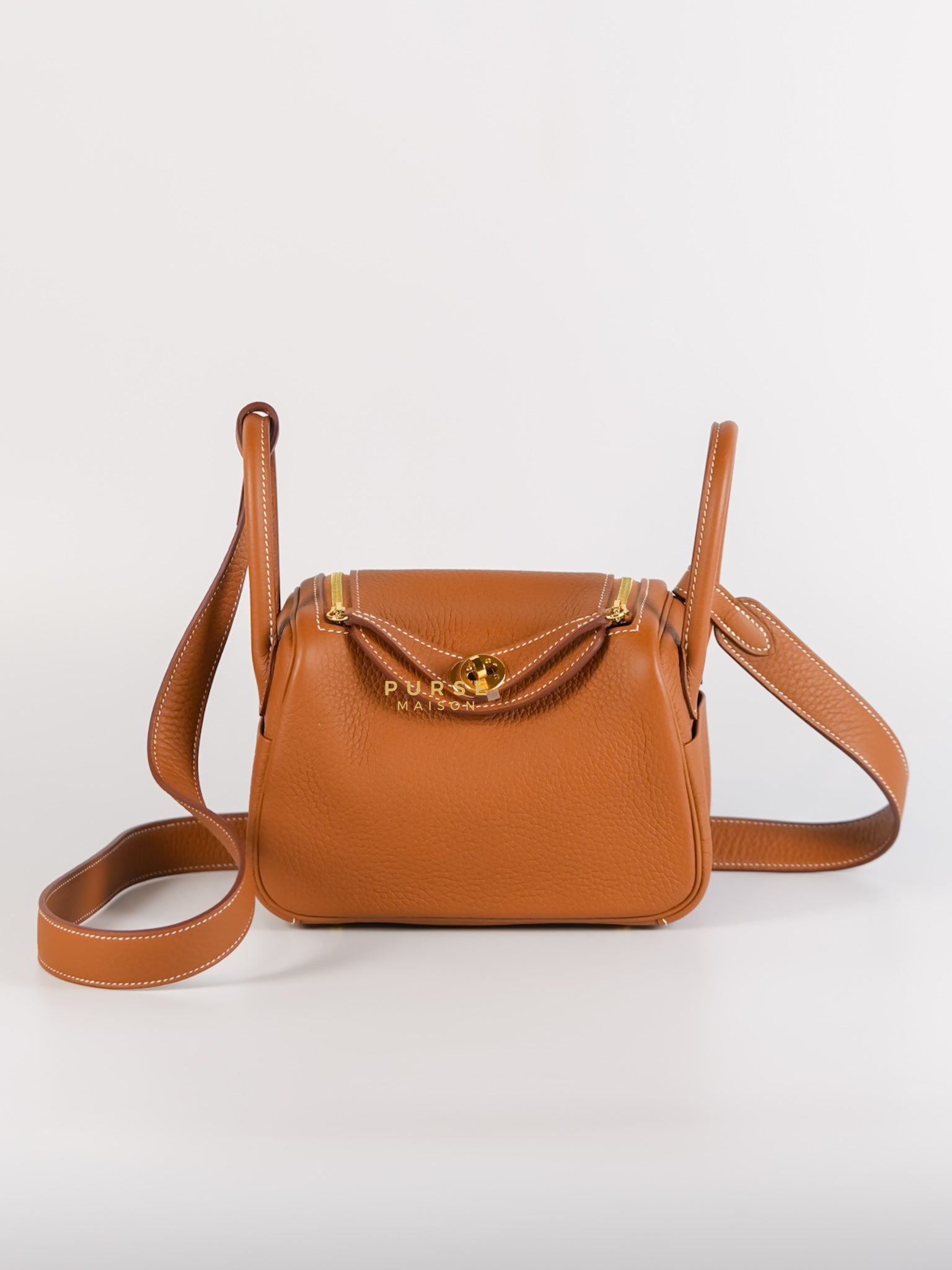 Mini Lindy Gold Clemence Leather in Gold Hardware Stamp U | Purse Maison Luxury Bags Shop