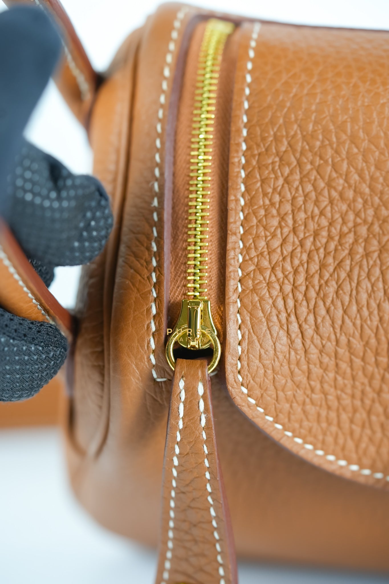 Mini Lindy Gold Clemence Leather in Gold Hardware Stamp U | Purse Maison Luxury Bags Shop