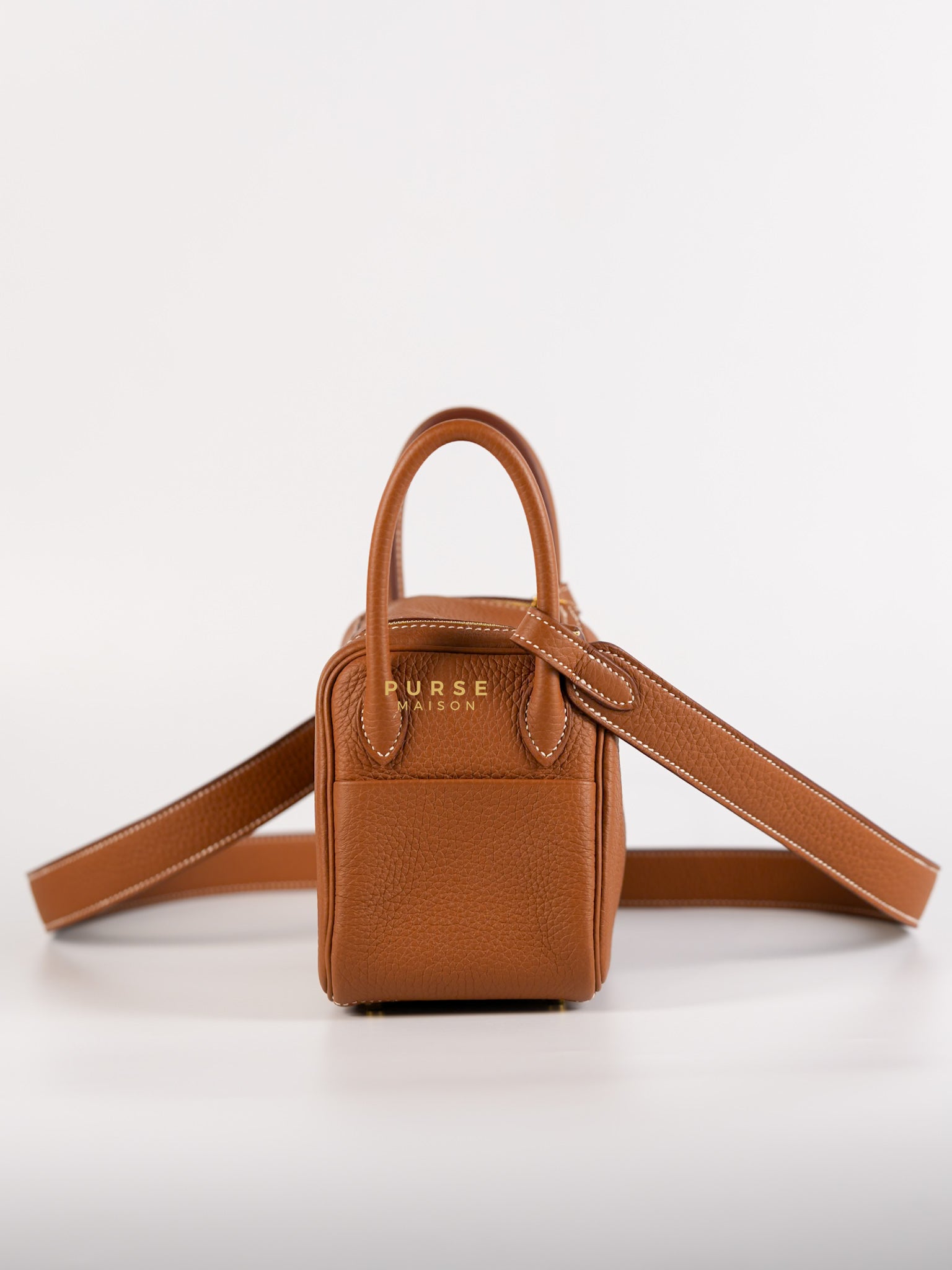 Mini Lindy Gold Clemence Leather in Gold Hardware Stamp U | Purse Maison Luxury Bags Shop