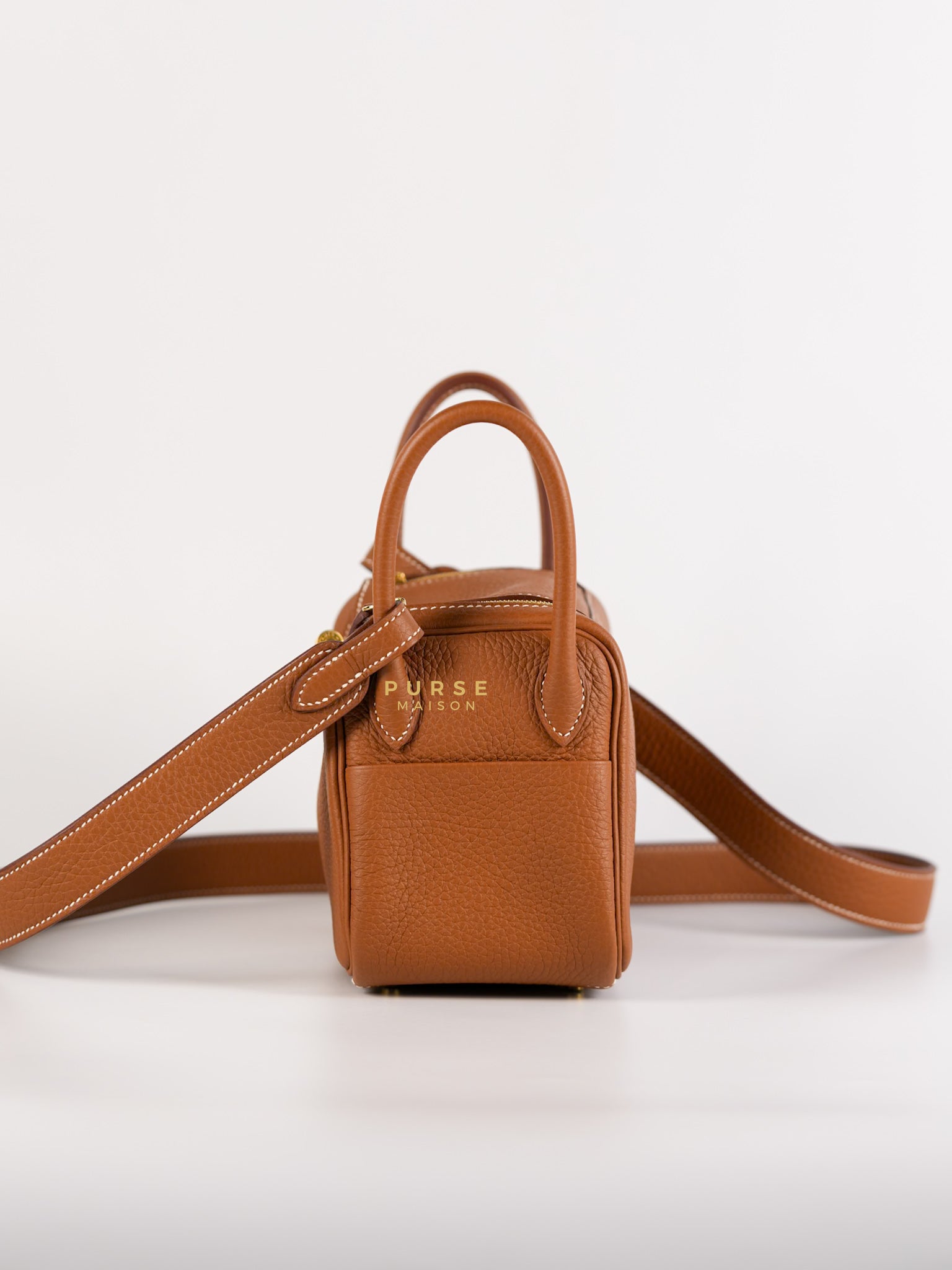 Mini Lindy Gold Clemence Leather in Gold Hardware Stamp U | Purse Maison Luxury Bags Shop