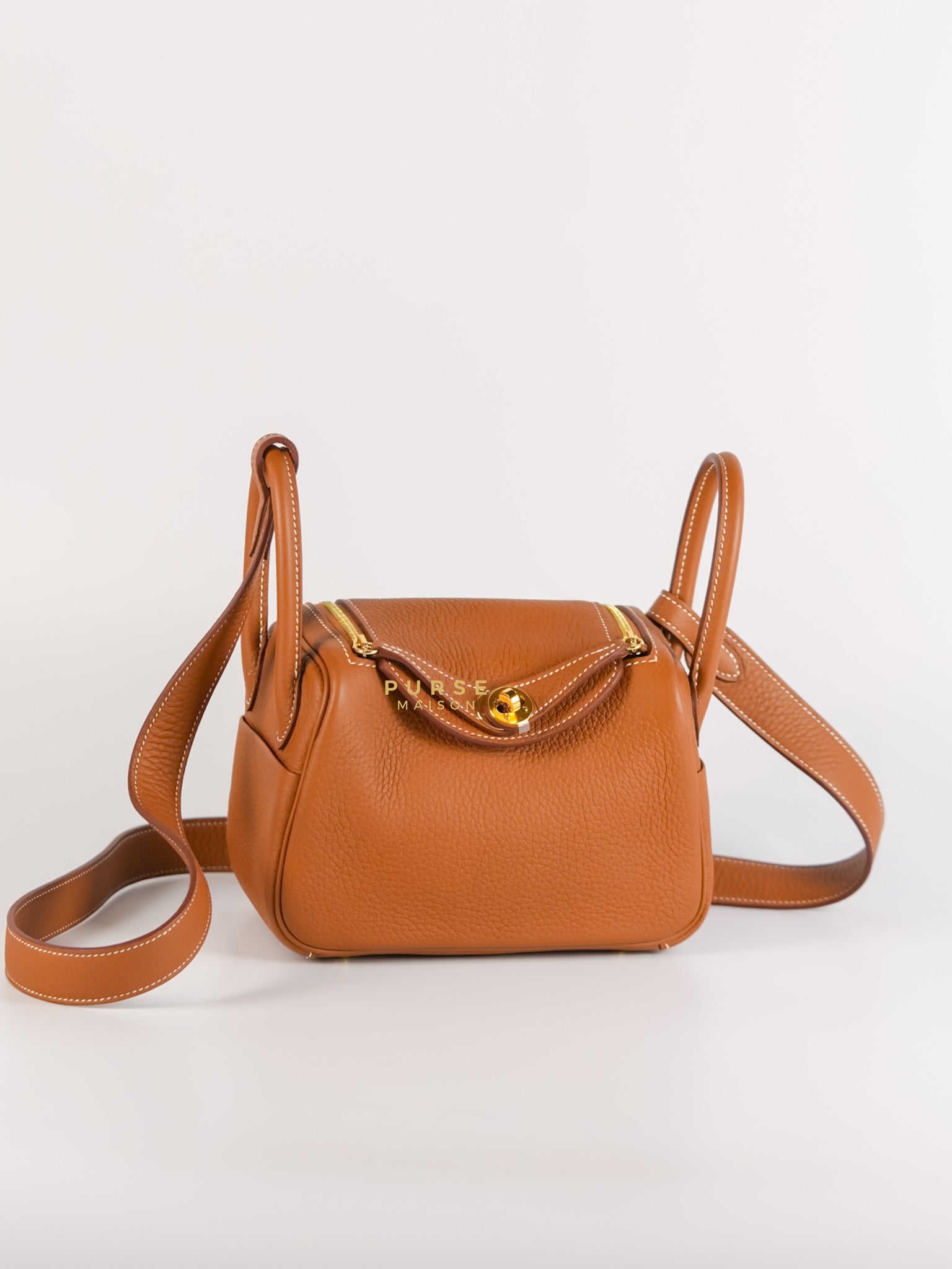 Mini Lindy Gold Clemence Leather in Gold Hardware Stamp U | Purse Maison Luxury Bags Shop