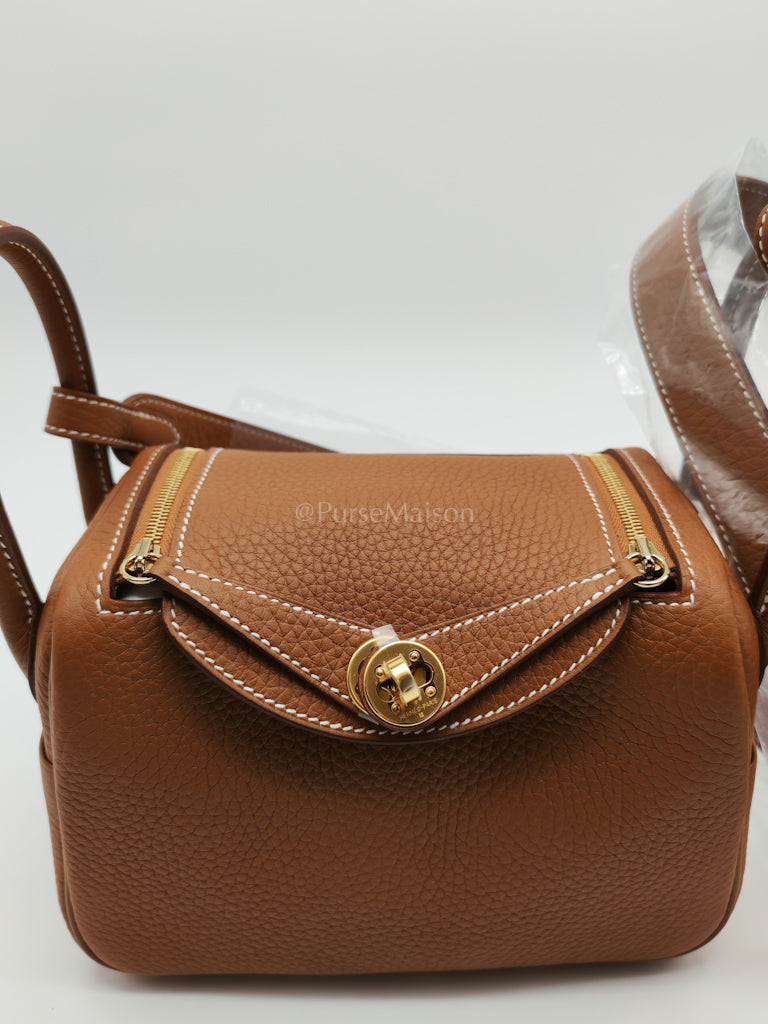 Mini Lindy Gold in Clemence Leather and Gold Hardware Stamp K (2025) | Purse Maison Luxury Bags Shop