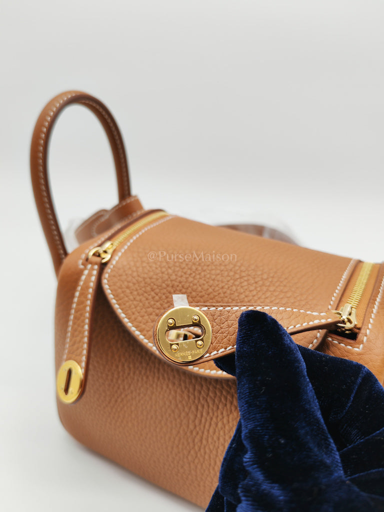 Mini Lindy Gold in Clemence Leather and Gold Hardware Stamp K (2025) | Purse Maison Luxury Bags Shop