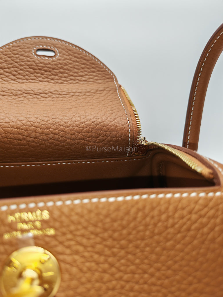 Mini Lindy Gold in Clemence Leather and Gold Hardware Stamp K (2025) | Purse Maison Luxury Bags Shop