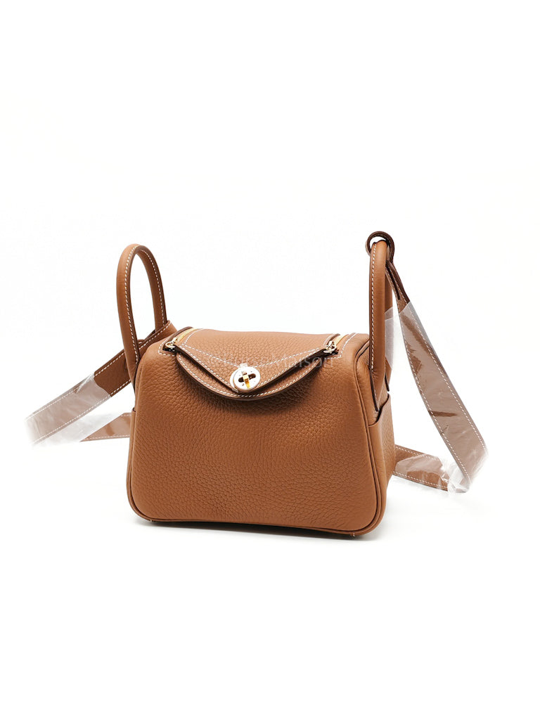 Mini Lindy Gold in Clemence Leather and Gold Hardware Stamp K (2025) | Purse Maison Luxury Bags Shop