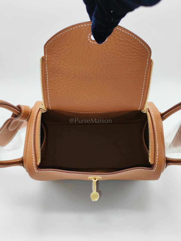 Mini Lindy Gold in Clemence Leather and Gold Hardware Stamp K (2025) | Purse Maison Luxury Bags Shop