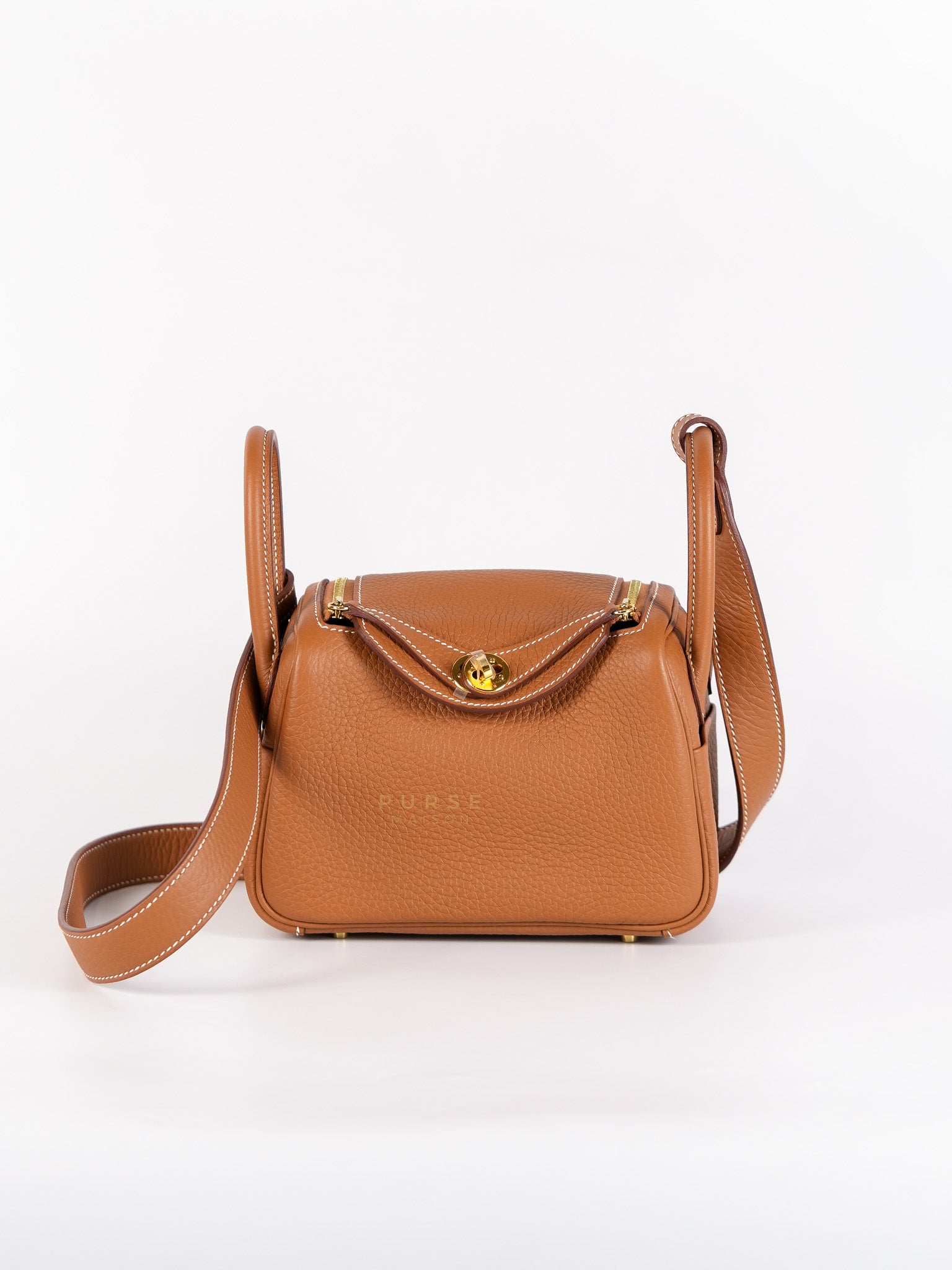 Mini Lindy Gold in Clemence Leather and Gold Hardware Stamp W (2024) | Purse Maison Luxury Bags Shop