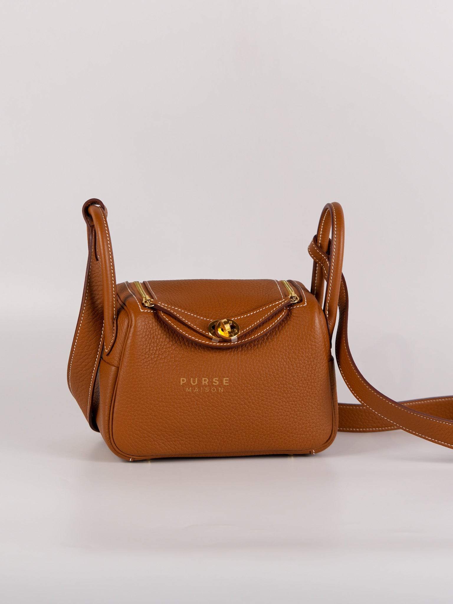 Mini Lindy Gold Taurillion Clemence Leather and Gold Hardware Stamp B (2023) | Purse Maison Luxury Bags Shop