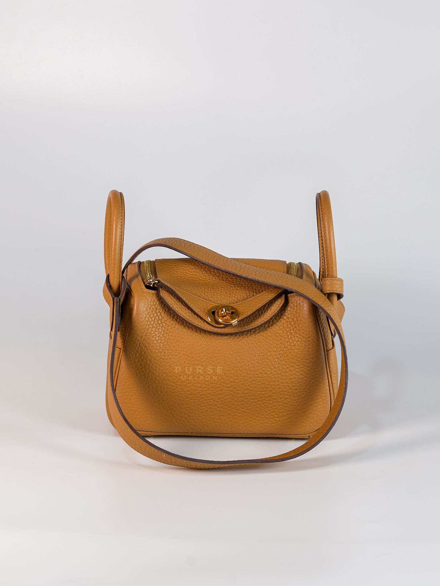 Mini Lindy in Biscuit Clemence Leather and Gold Hardware Stamp B (2023) | Purse Maison Luxury Bags Shop