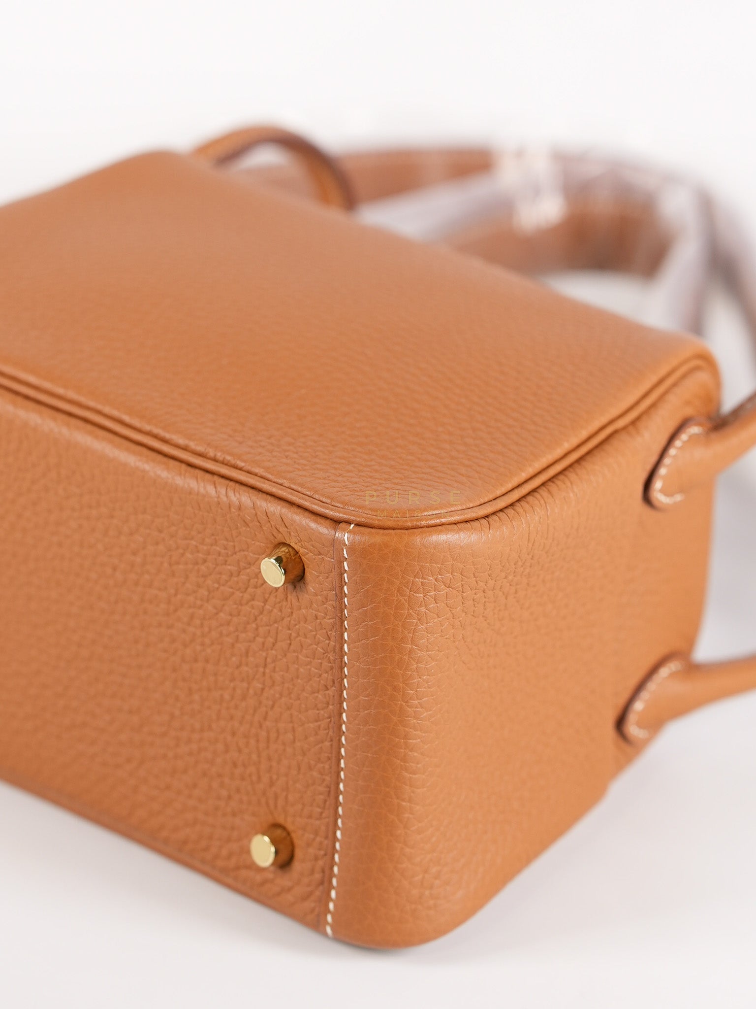 Mini Lindy in Gold Clemence Leather and Gold Hardware Stamp W (2024) | Purse Maison Luxury Bags Shop