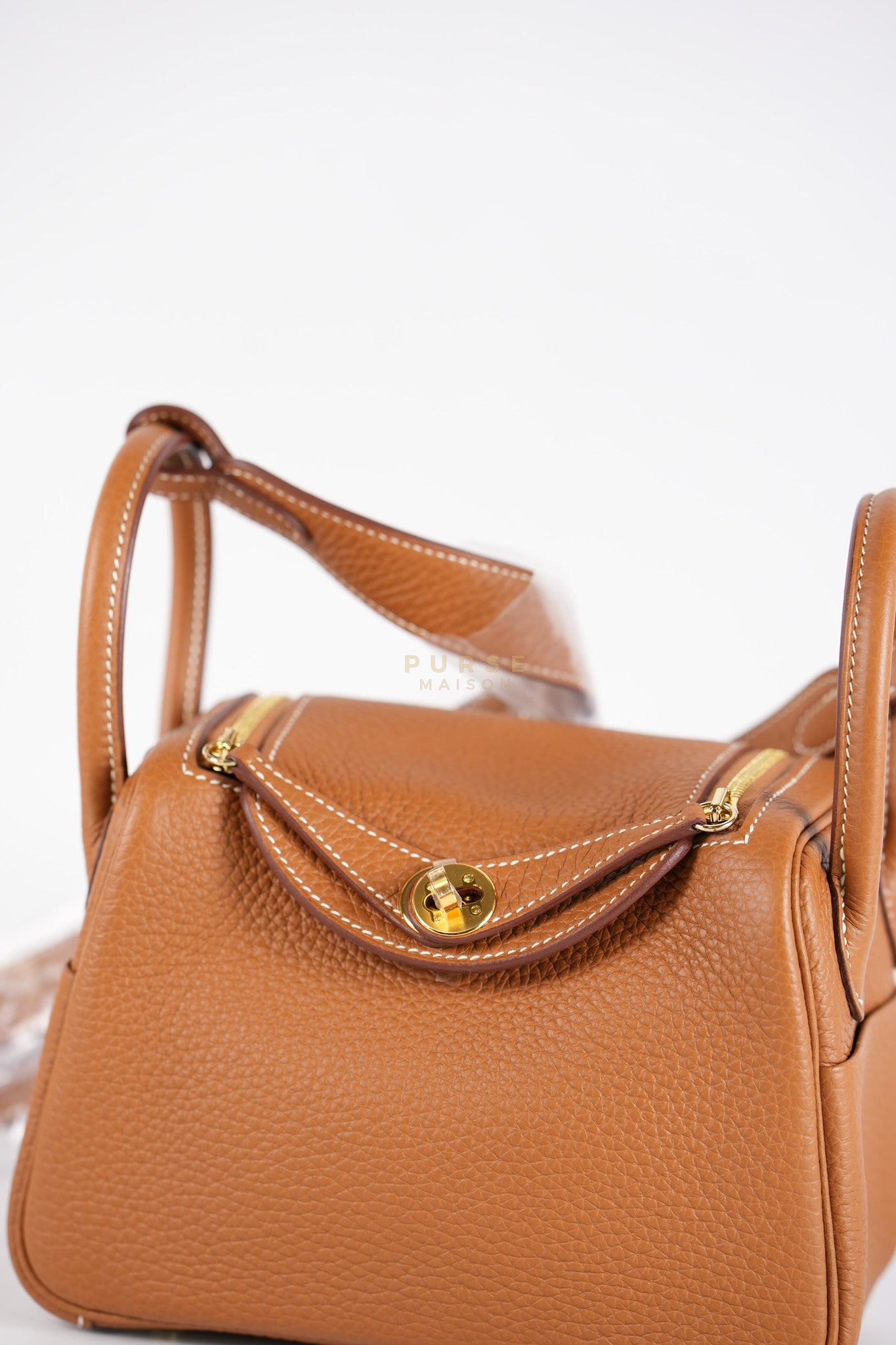 Mini Lindy in Gold Clemence Leather and Gold Hardware Stamp W (2024) | Purse Maison Luxury Bags Shop