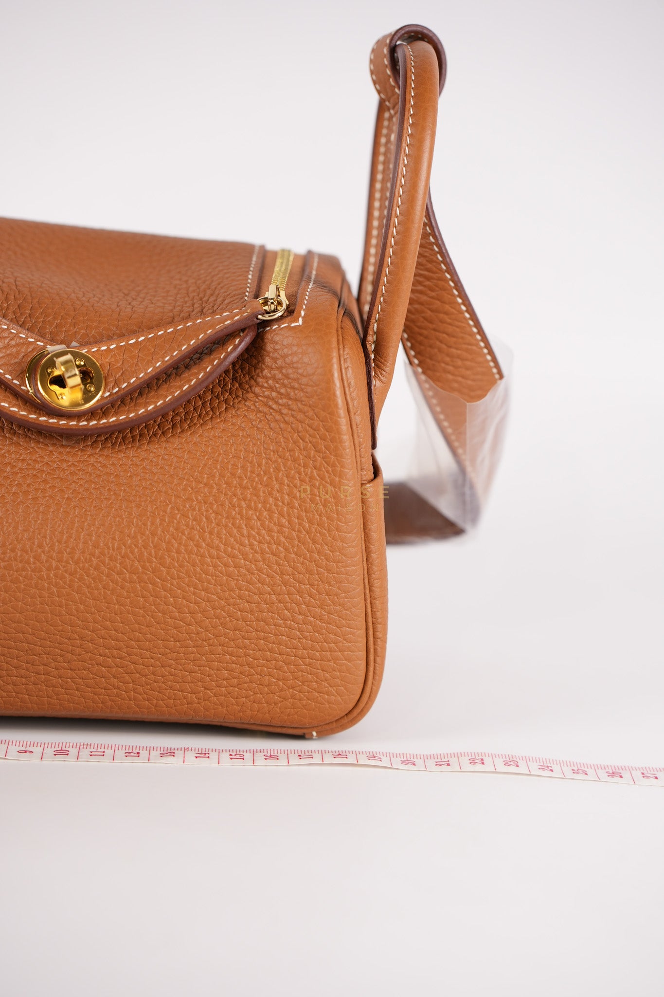 Mini Lindy in Gold Clemence Leather and Gold Hardware Stamp W (2024) | Purse Maison Luxury Bags Shop