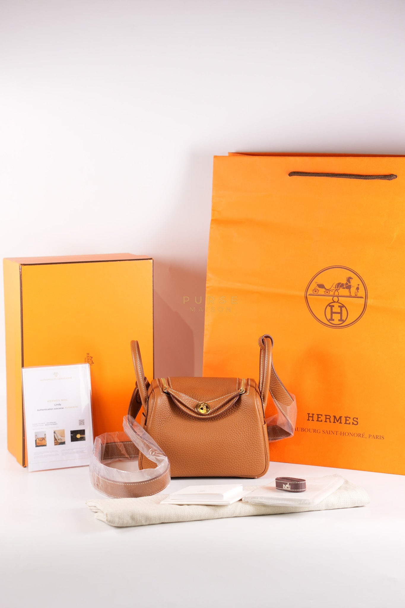 Mini Lindy in Gold Clemence Leather and Gold Hardware Stamp W (2024) | Purse Maison Luxury Bags Shop