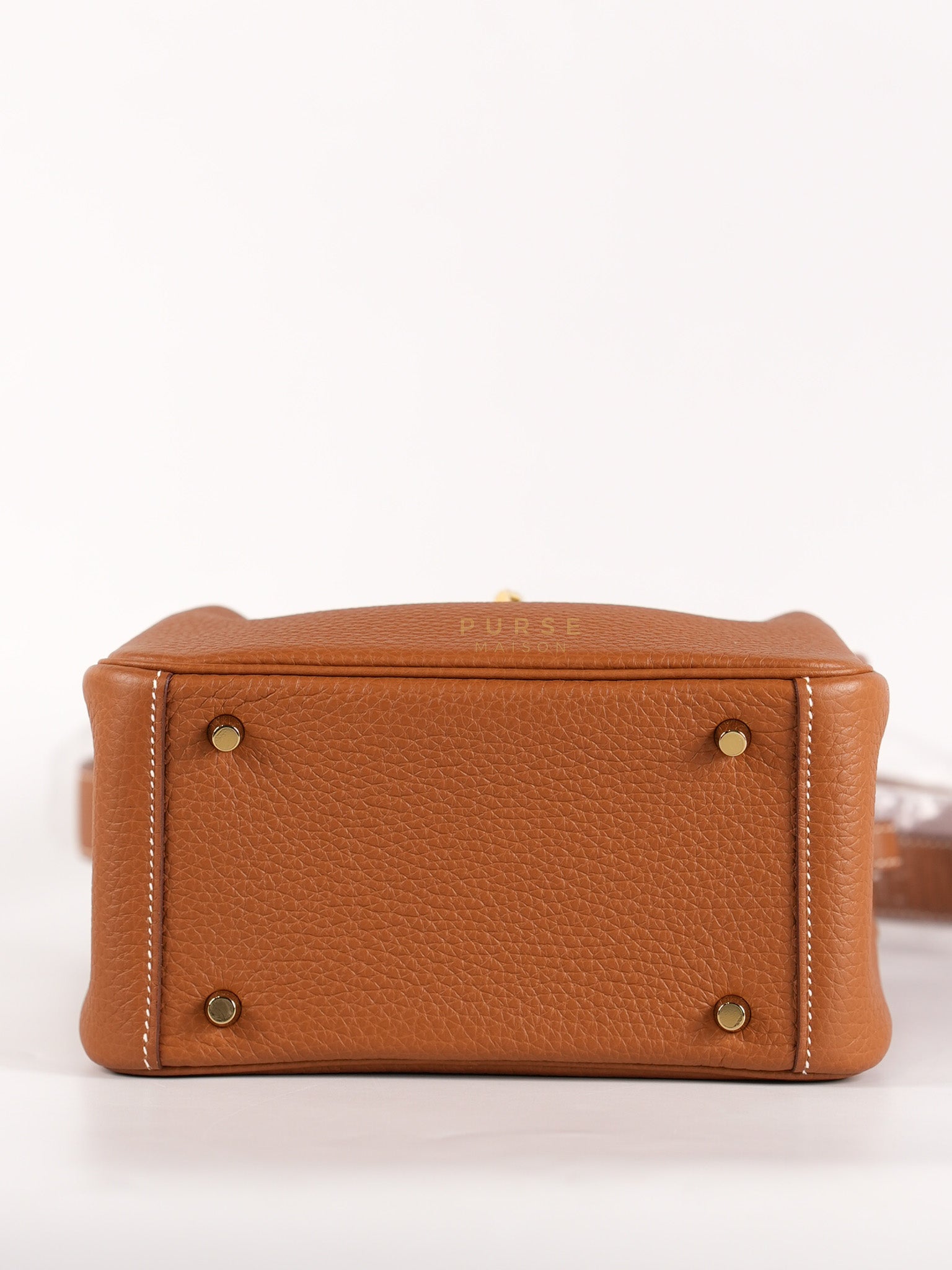 Mini Lindy in Gold Clemence Leather and Gold Hardware Stamp W (2024) | Purse Maison Luxury Bags Shop
