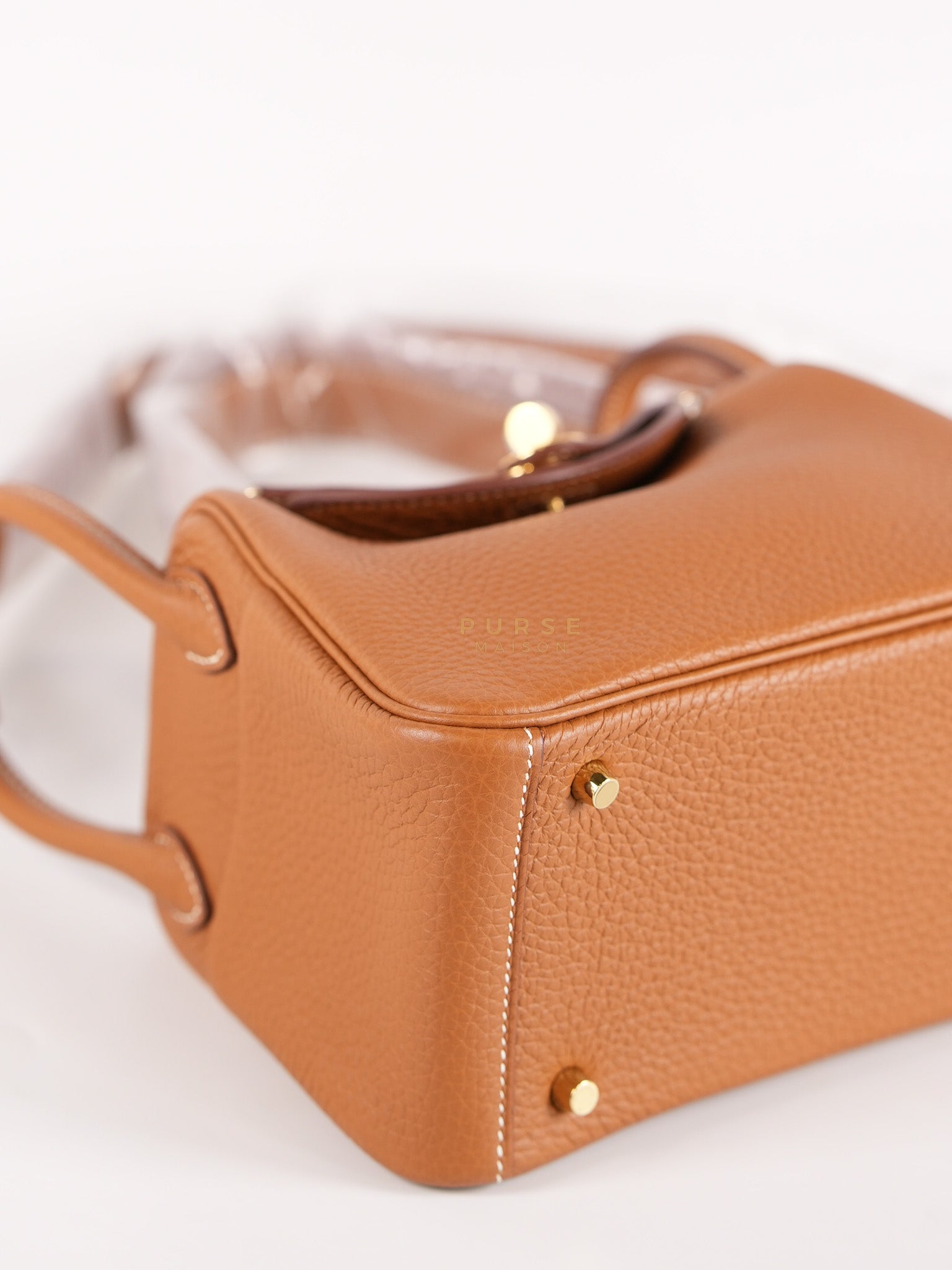 Mini Lindy in Gold Clemence Leather and Gold Hardware Stamp W (2024) | Purse Maison Luxury Bags Shop