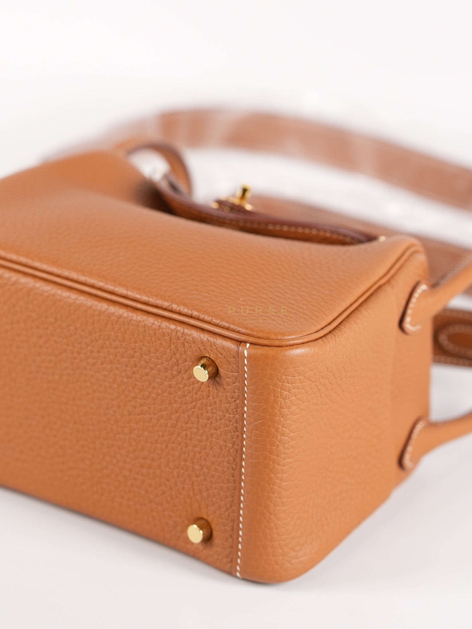 Mini Lindy in Gold Clemence Leather and Gold Hardware Stamp W (2024) | Purse Maison Luxury Bags Shop