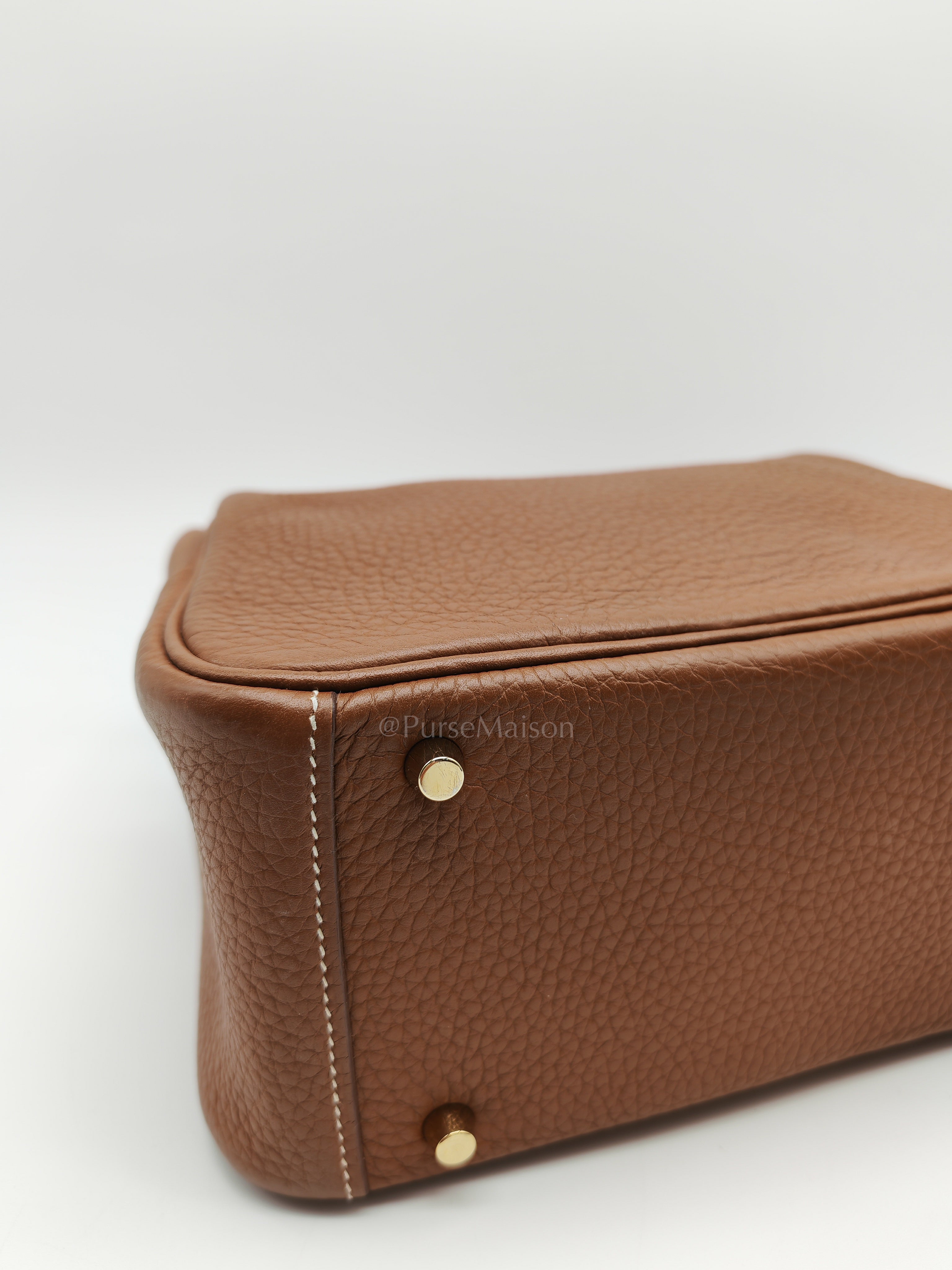 Mini Lindy in Gold Clemence Leather & Gold Hardware Stamp B (2023) | Purse Maison Luxury Bags Shop