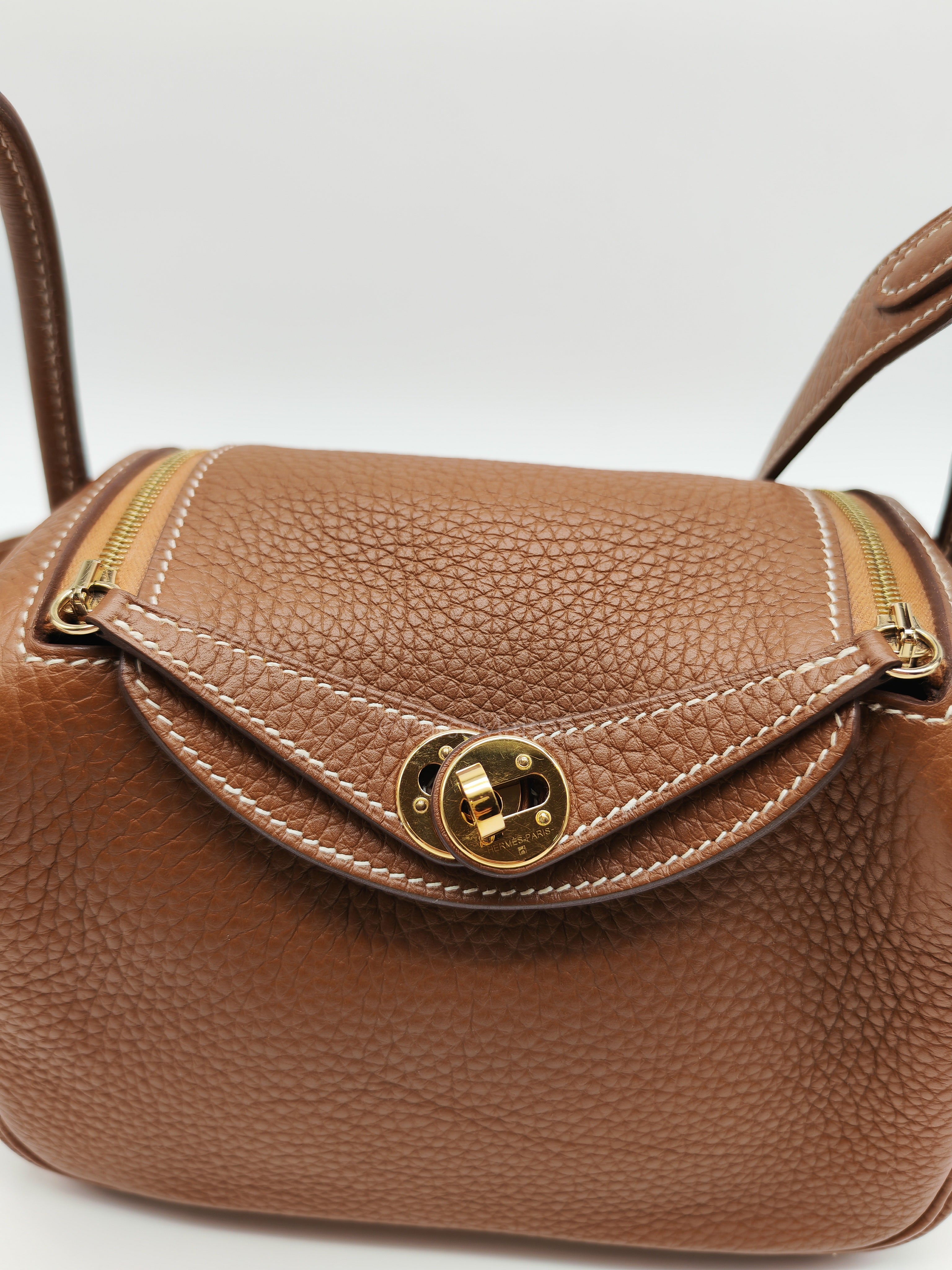 Mini Lindy in Gold Clemence Leather & Gold Hardware Stamp B (2023) | Purse Maison Luxury Bags Shop