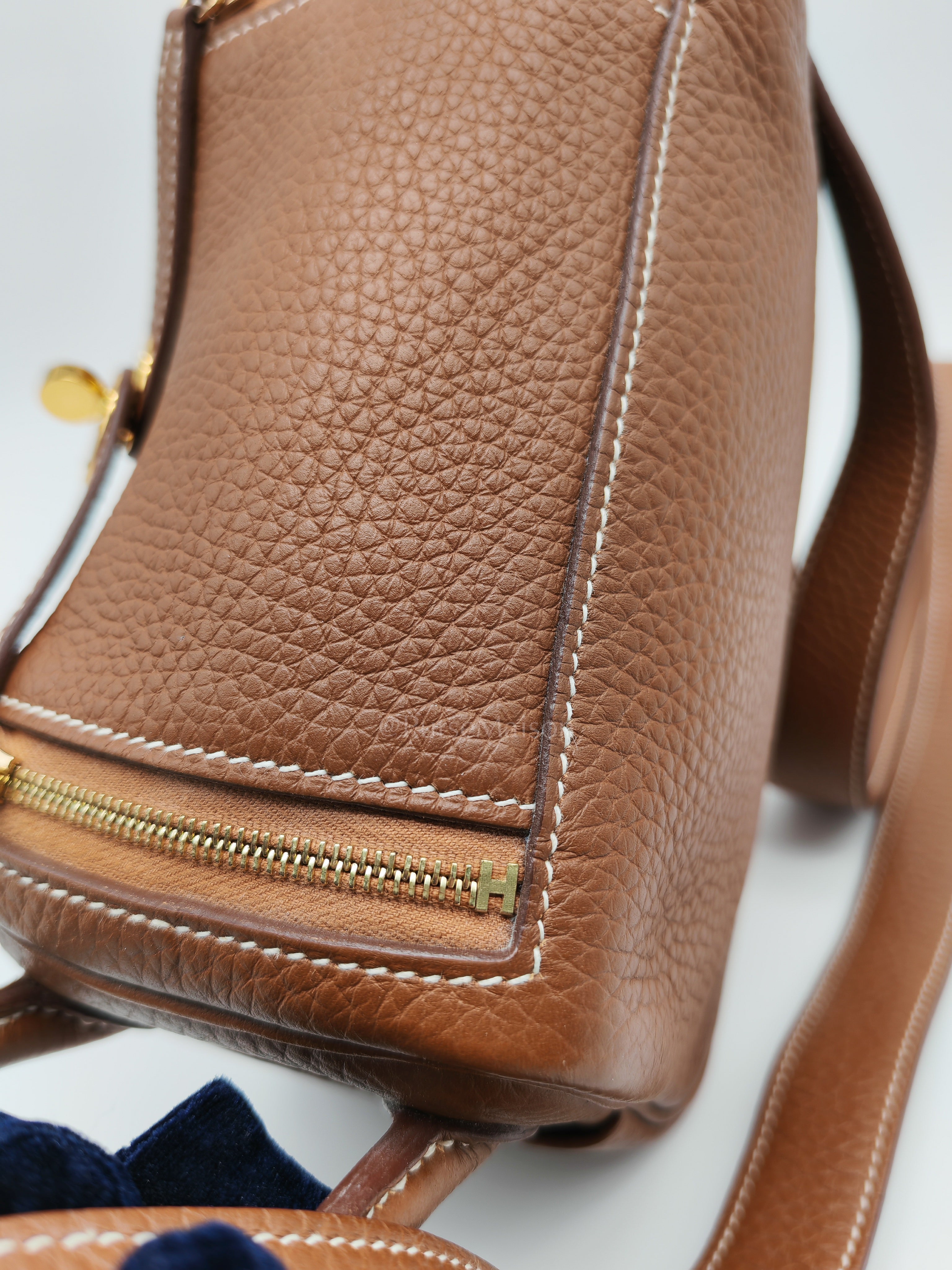 Mini Lindy in Gold Clemence Leather & Gold Hardware Stamp B (2023) | Purse Maison Luxury Bags Shop