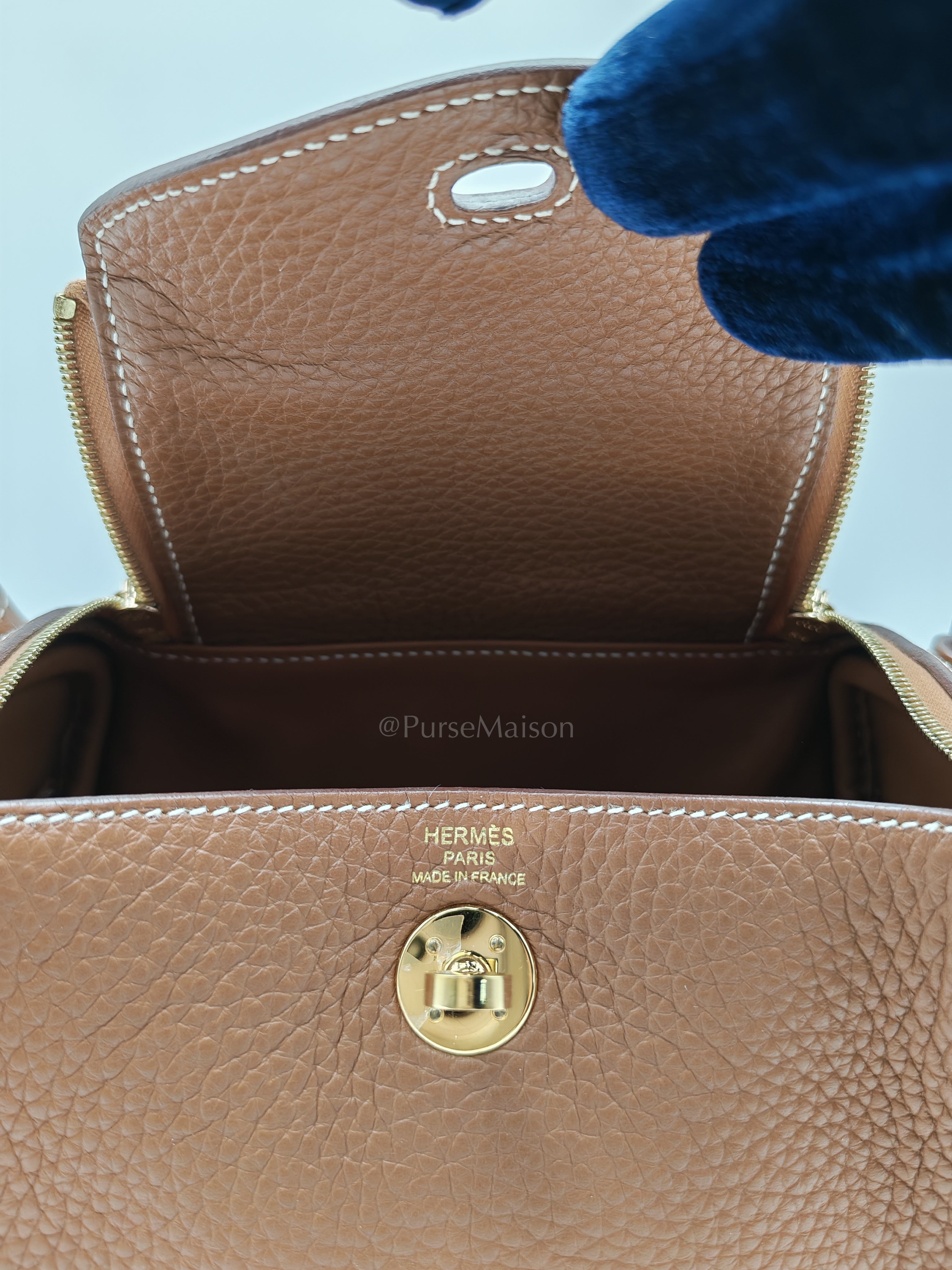 Mini Lindy in Gold Clemence Leather & Gold Hardware Stamp B (2023) | Purse Maison Luxury Bags Shop