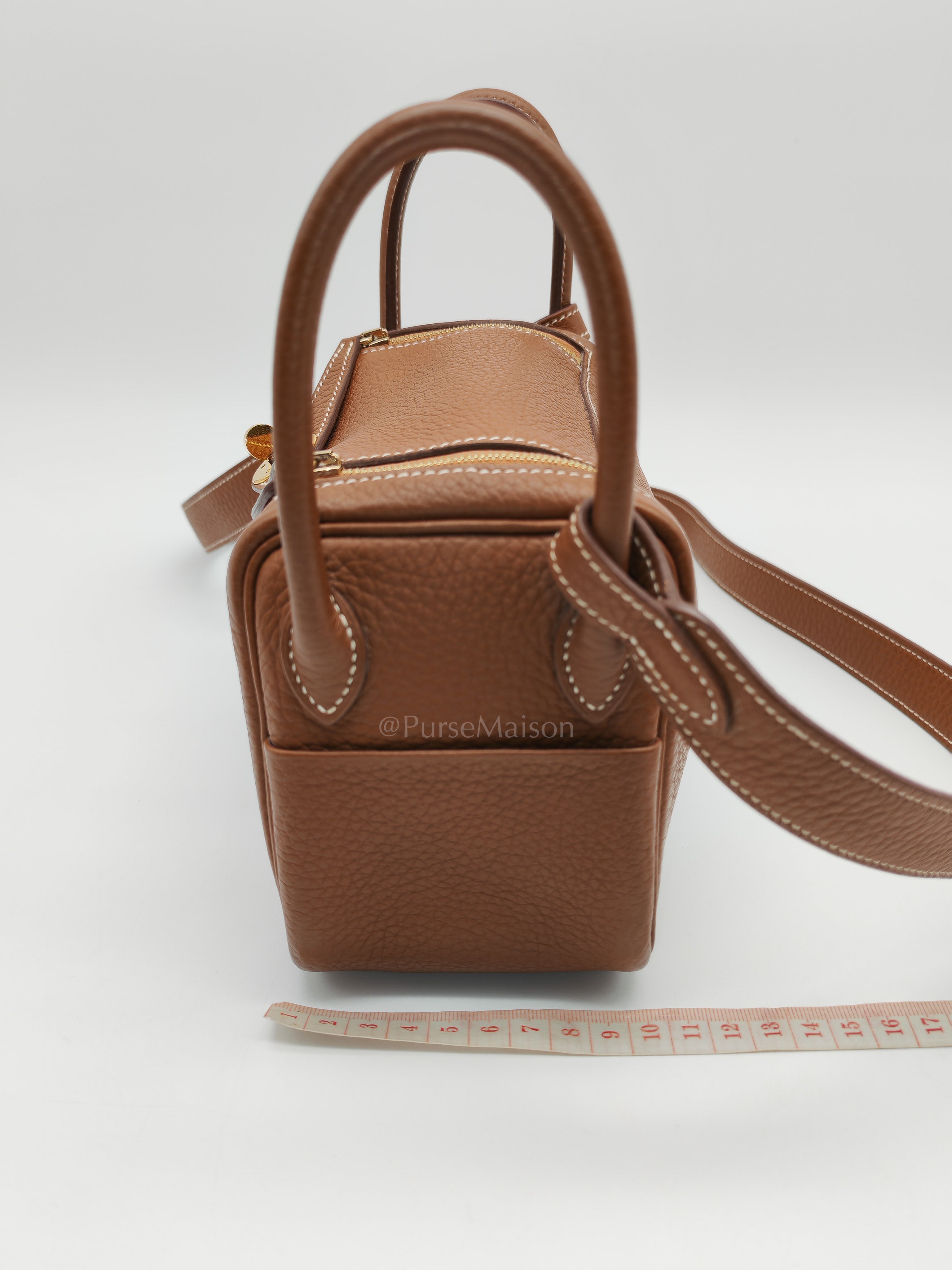 Mini Lindy in Gold Clemence Leather & Gold Hardware Stamp B (2023) | Purse Maison Luxury Bags Shop