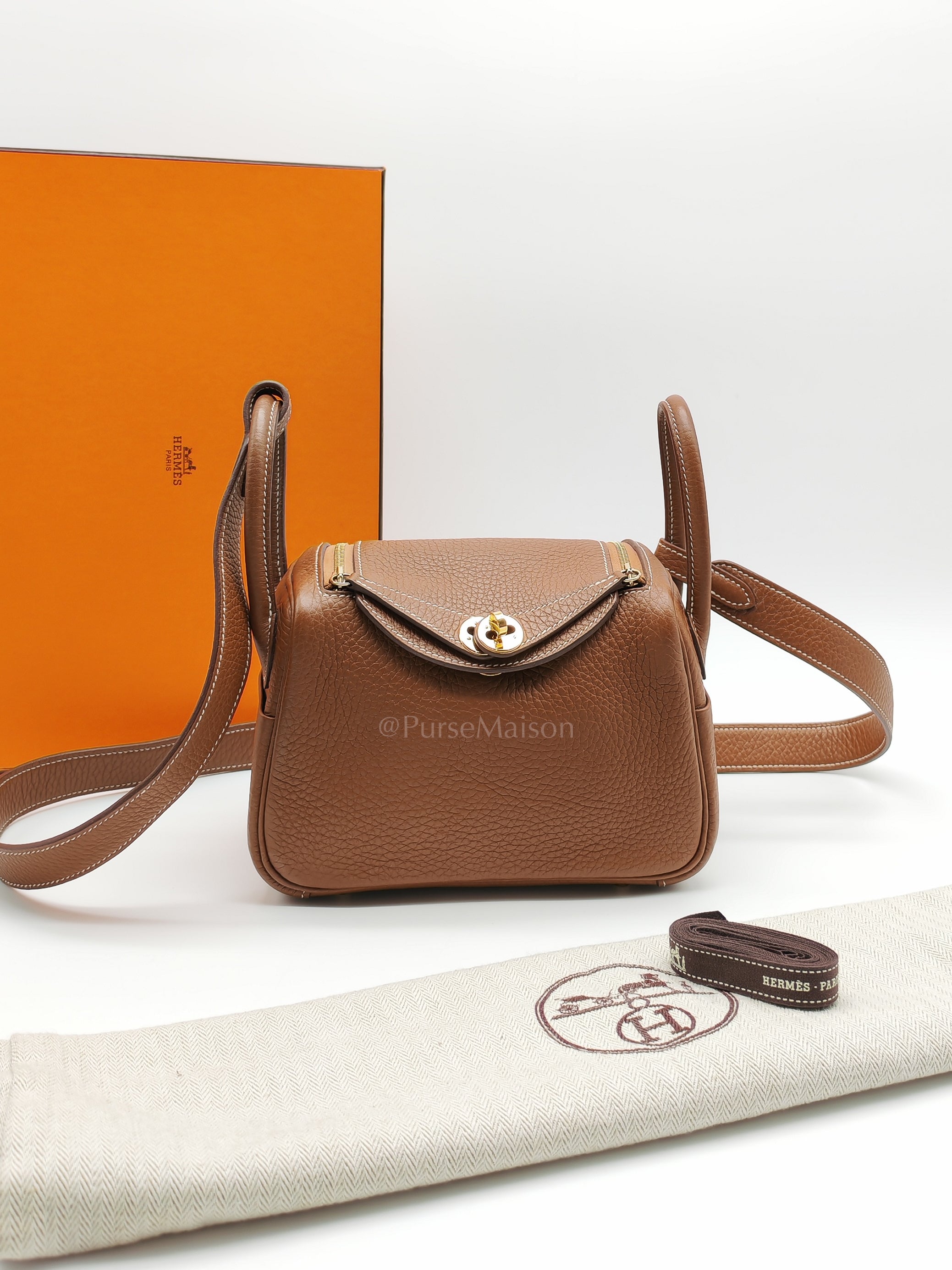 Mini Lindy in Gold Clemence Leather & Gold Hardware Stamp B (2023) | Purse Maison Luxury Bags Shop