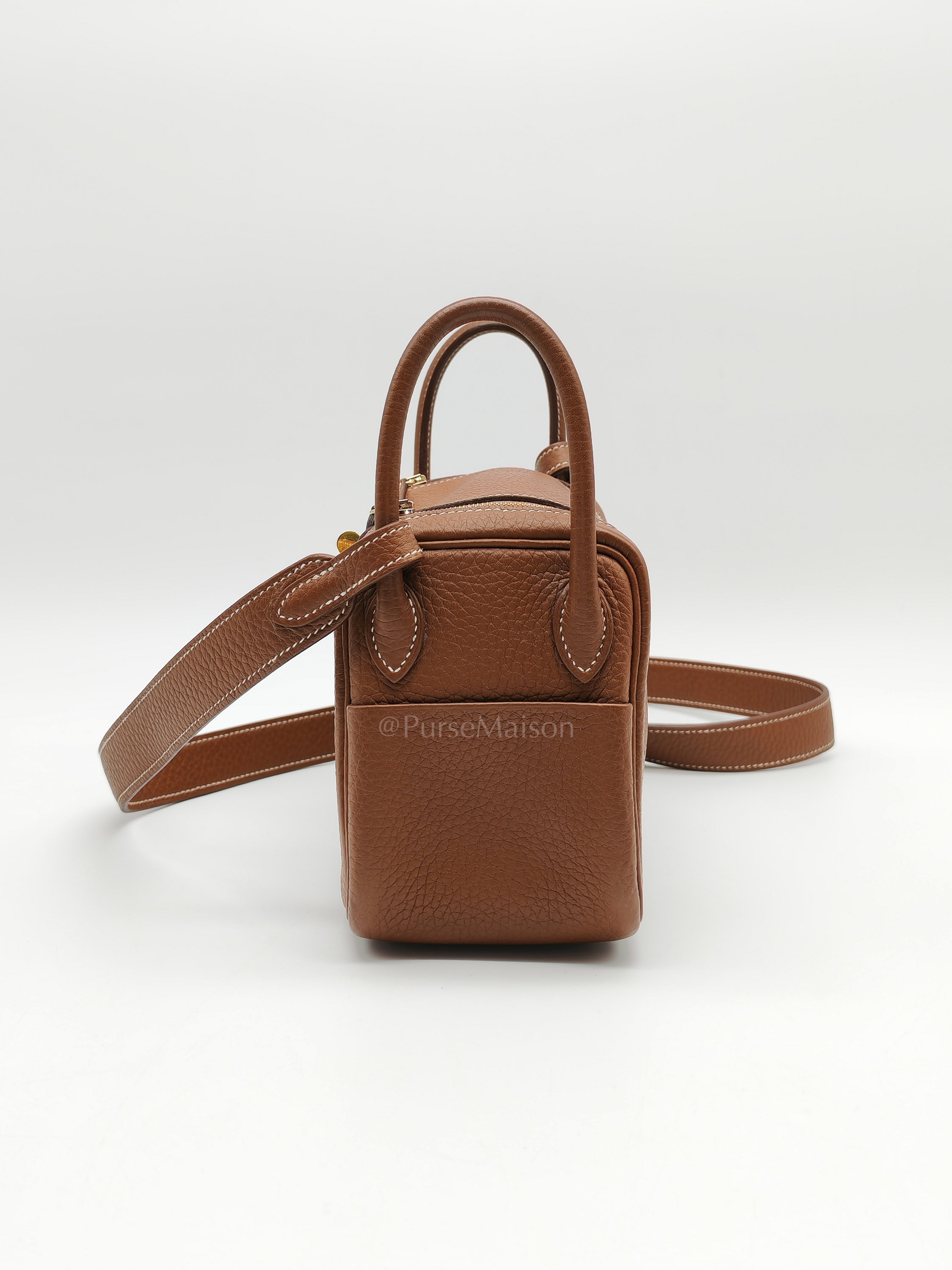 Mini Lindy in Gold Clemence Leather & Gold Hardware Stamp B (2023) | Purse Maison Luxury Bags Shop