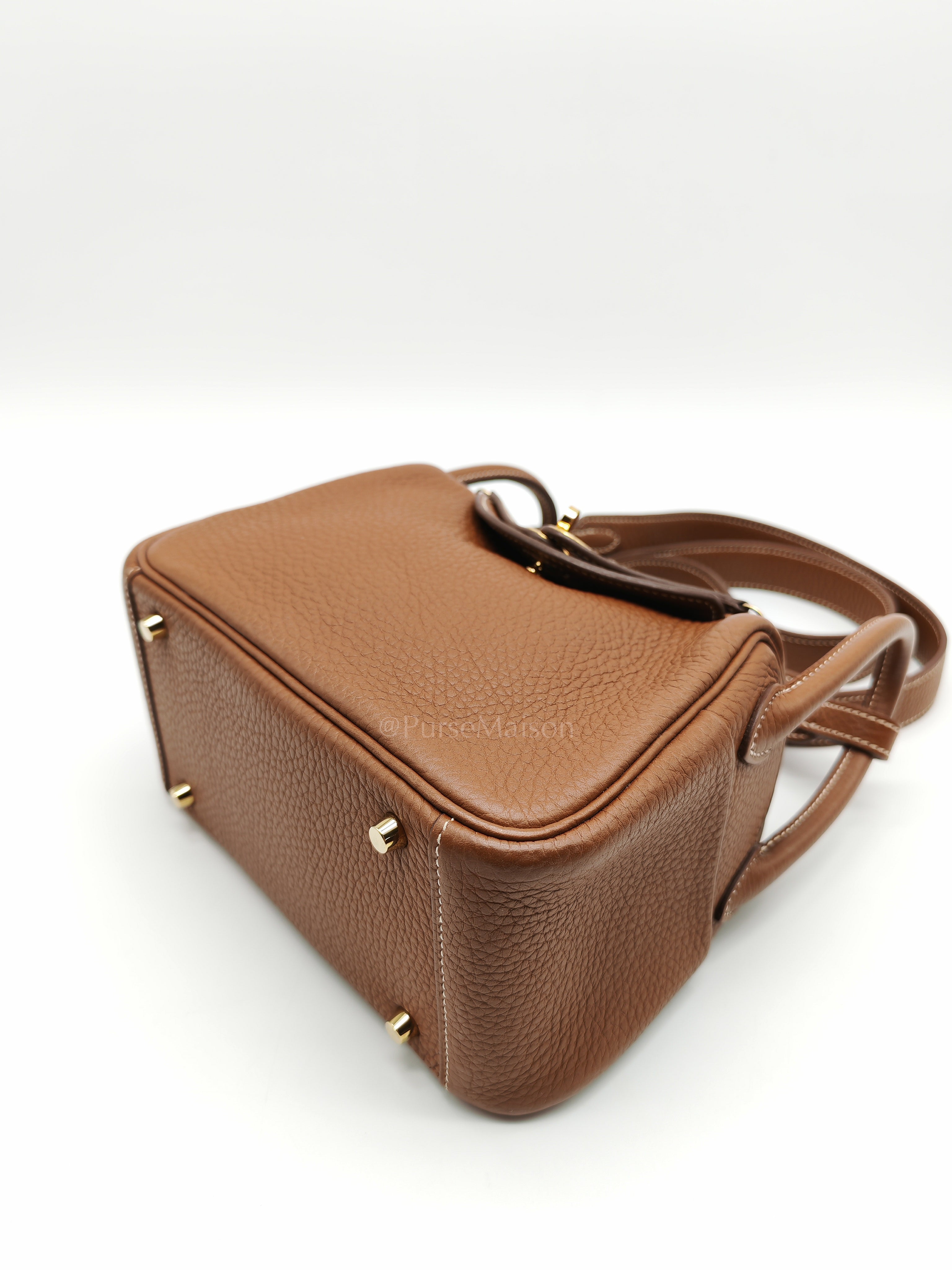 Mini Lindy in Gold Clemence Leather & Gold Hardware Stamp B (2023) | Purse Maison Luxury Bags Shop