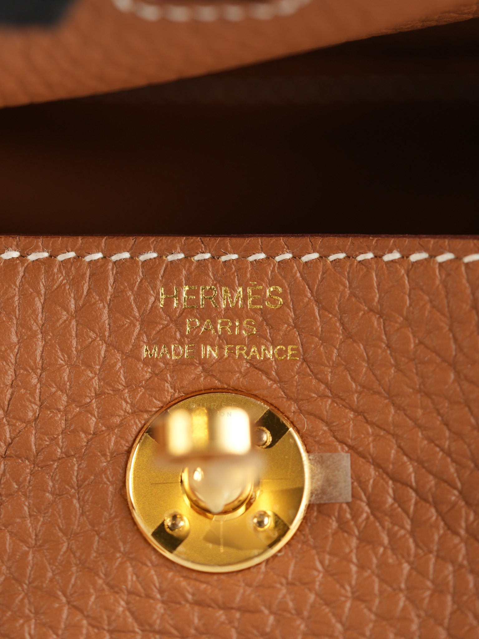 Mini Lindy in Gold Taurillon Clémence Leather with Gold Hardware, Stamp W (2024) | Purse Maison Luxury Bags Shop