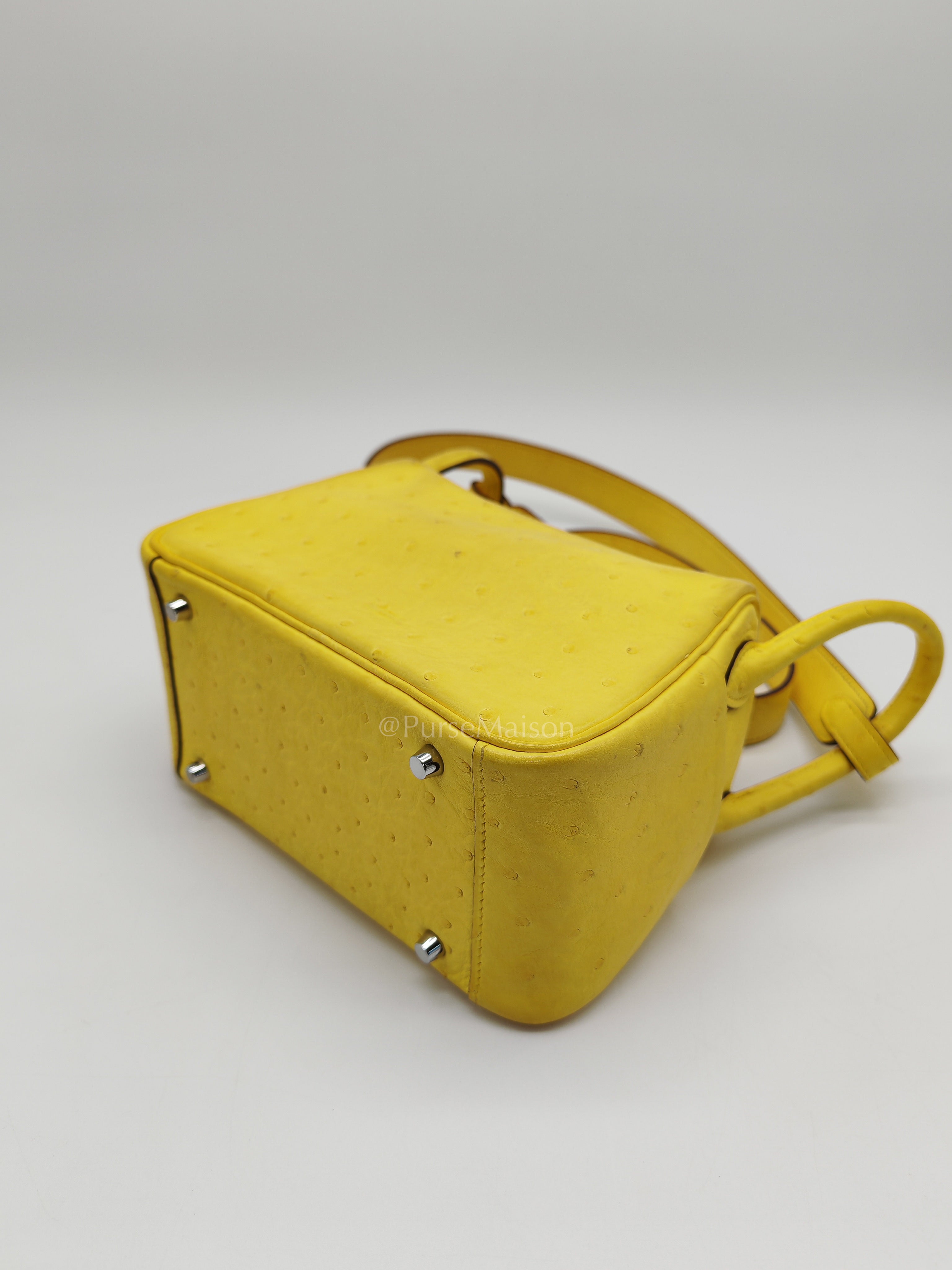 Mini Lindy in Joune Ostrich Leather & Palladium Hardware Stamp Y (2020) | Purse Maison Luxury Bags Shop