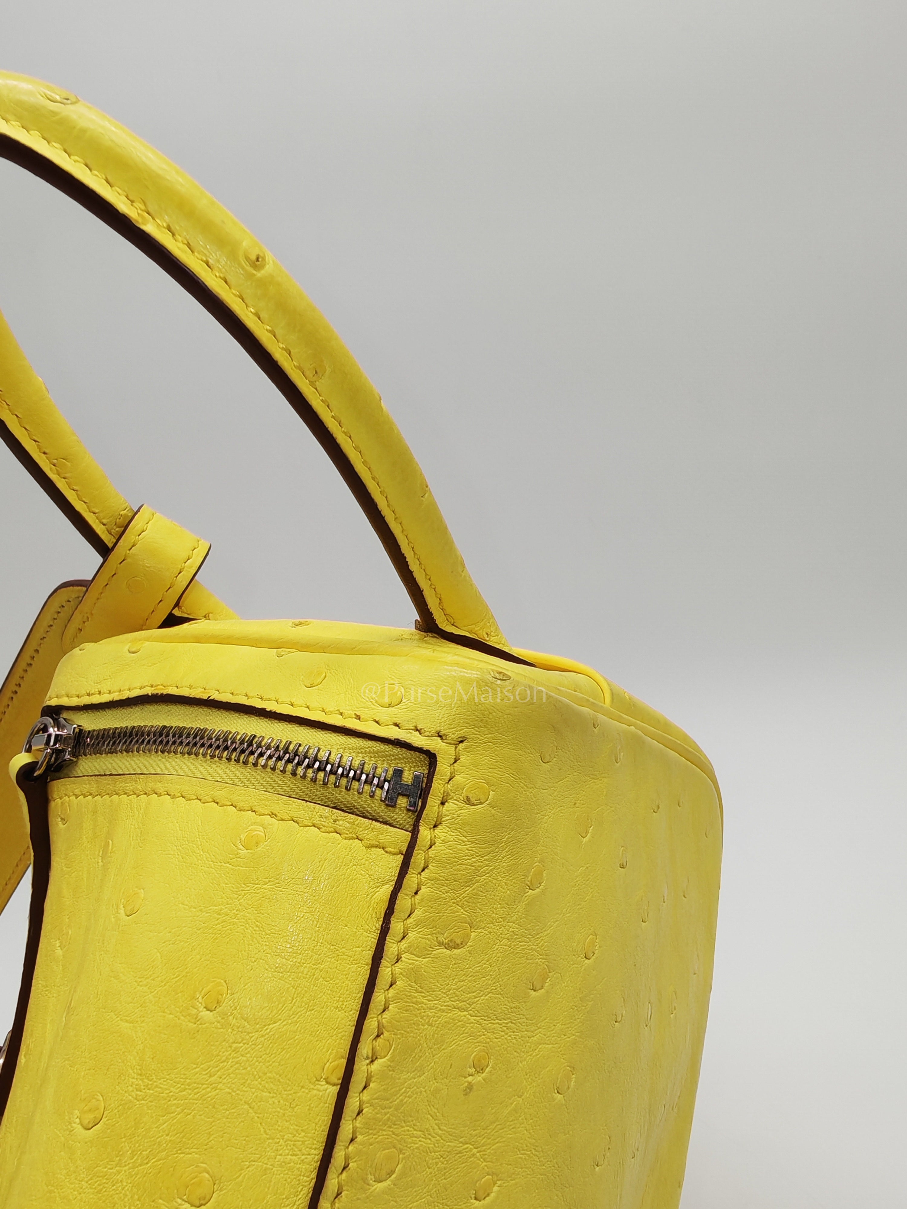Mini Lindy in Joune Ostrich Leather & Palladium Hardware Stamp Y (2020) | Purse Maison Luxury Bags Shop