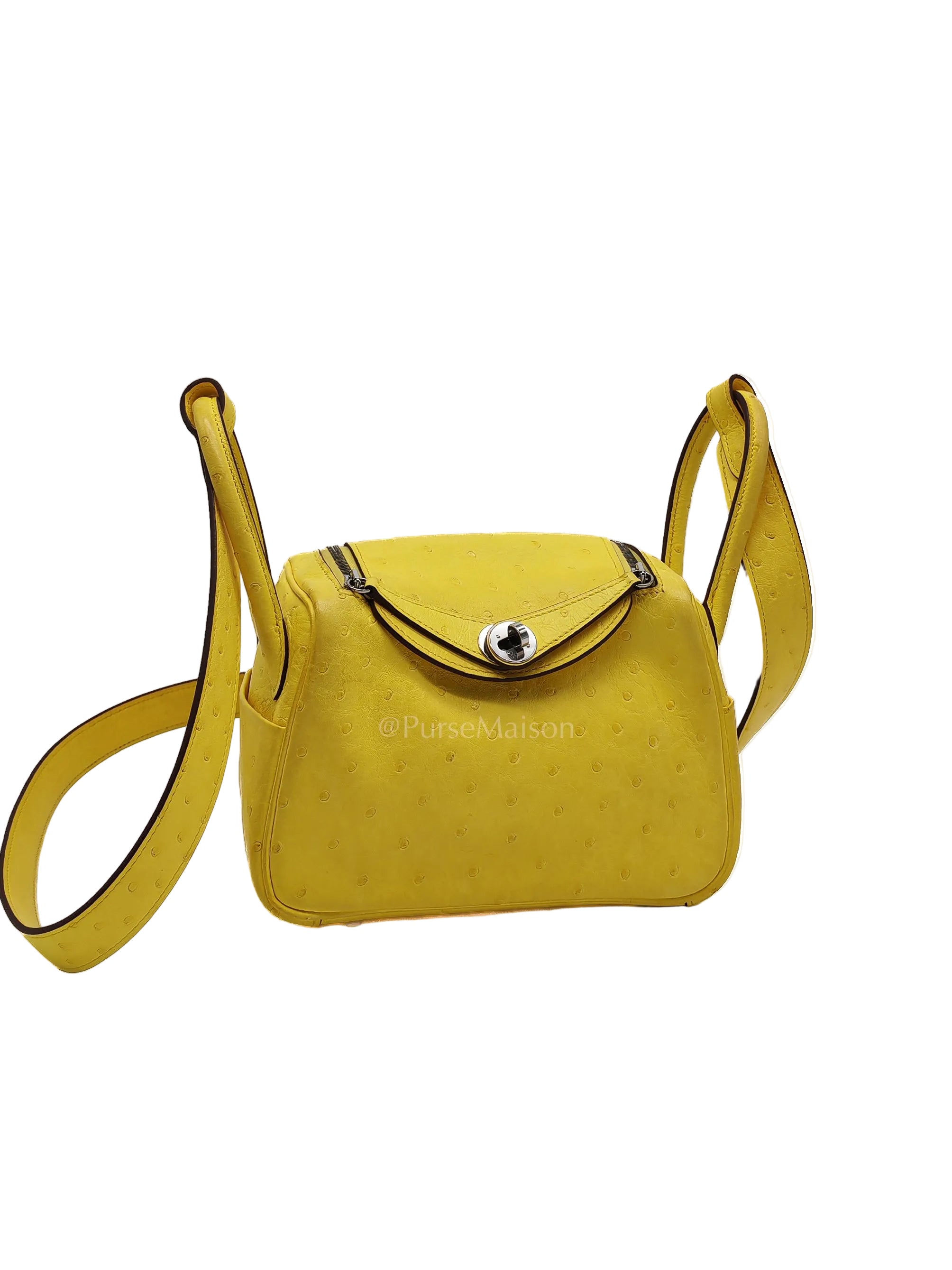 Mini Lindy in Joune Ostrich Leather & Palladium Hardware Stamp Y (2020) | Purse Maison Luxury Bags Shop
