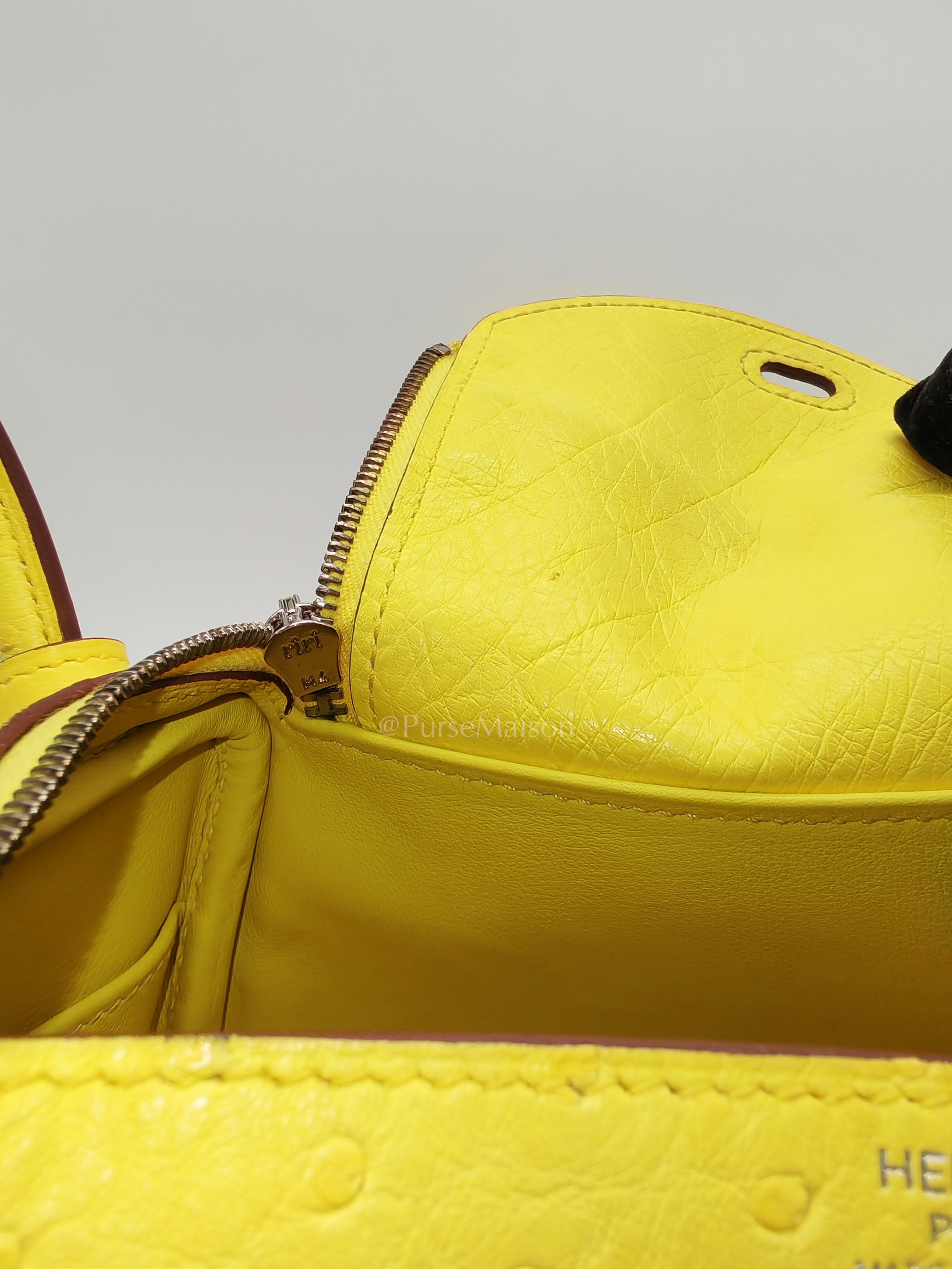 Mini Lindy in Joune Ostrich Leather & Palladium Hardware Stamp Y (2020) | Purse Maison Luxury Bags Shop