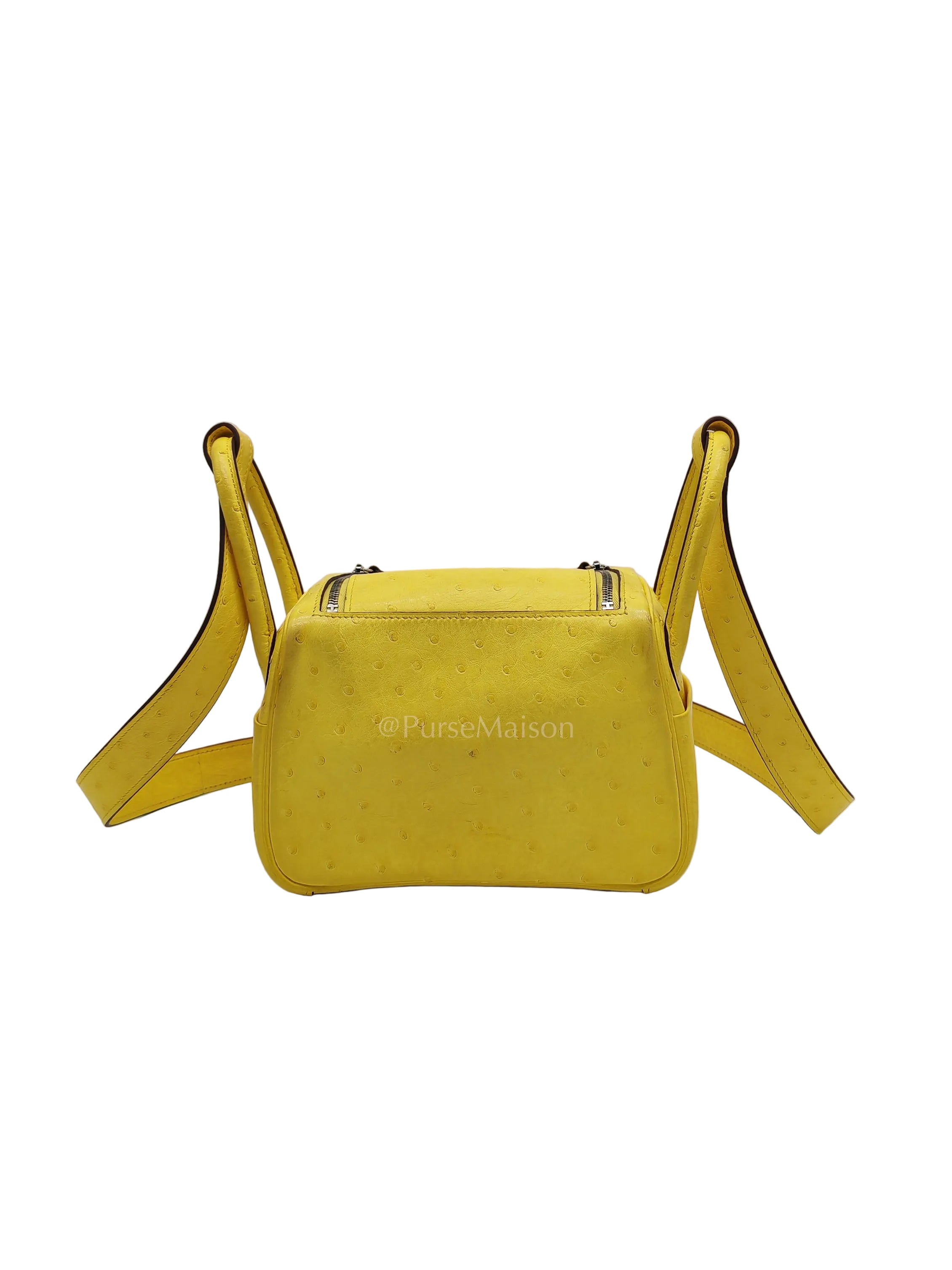 Mini Lindy in Joune Ostrich Leather & Palladium Hardware Stamp Y (2020) | Purse Maison Luxury Bags Shop