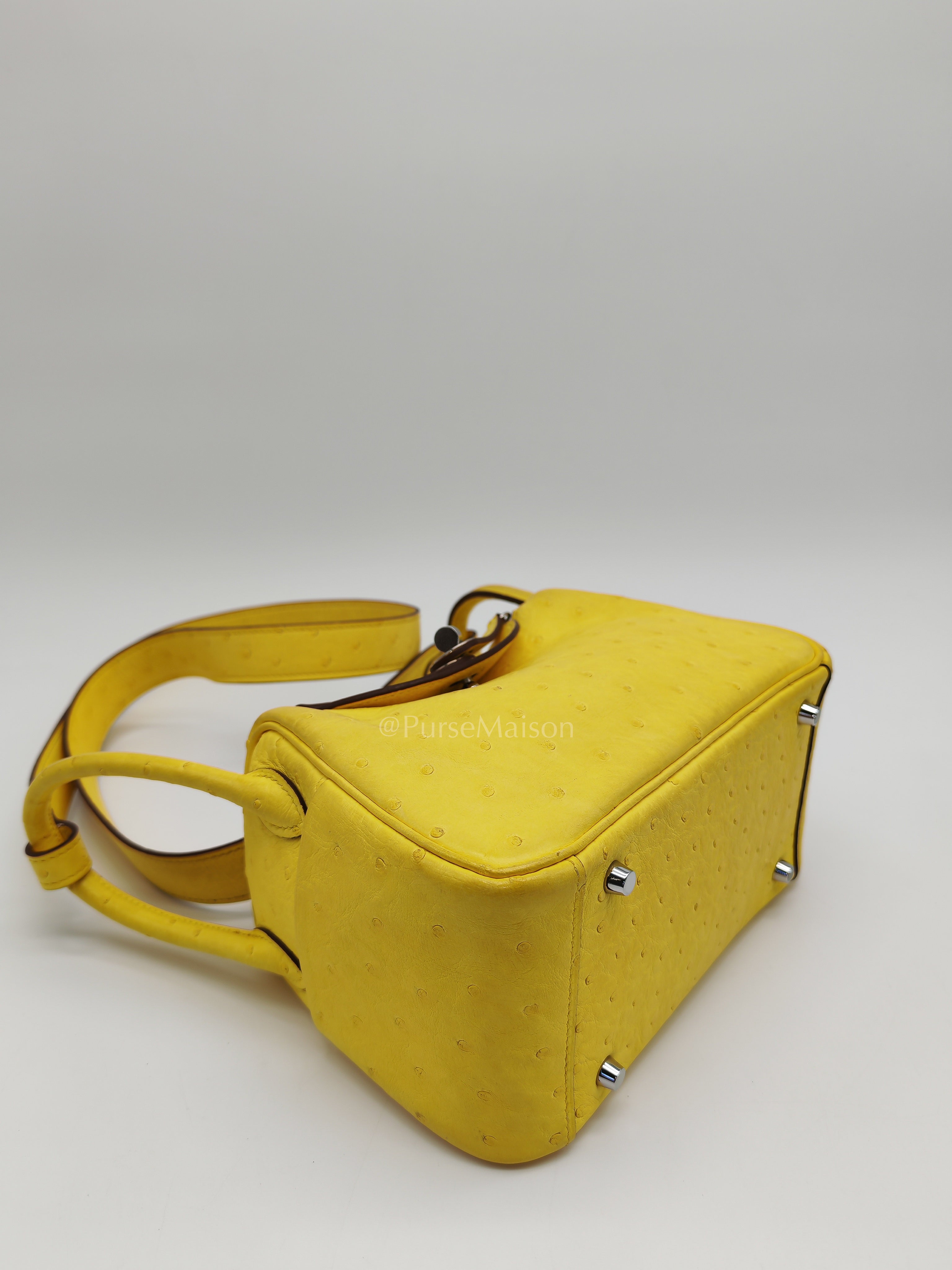 Mini Lindy in Joune Ostrich Leather & Palladium Hardware Stamp Y (2020) | Purse Maison Luxury Bags Shop