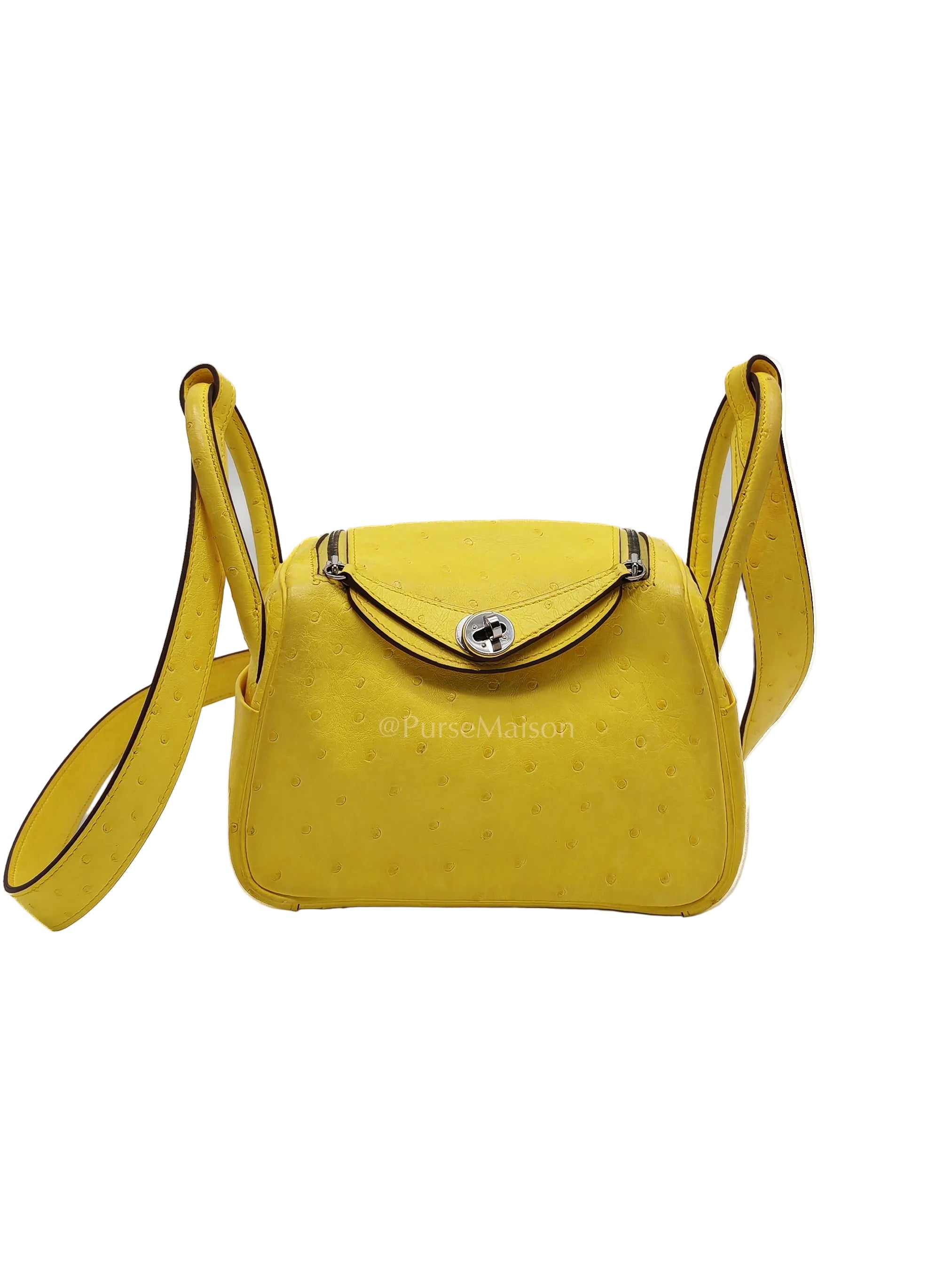 Mini Lindy in Joune Ostrich Leather & Palladium Hardware Stamp Y (2020) | Purse Maison Luxury Bags Shop