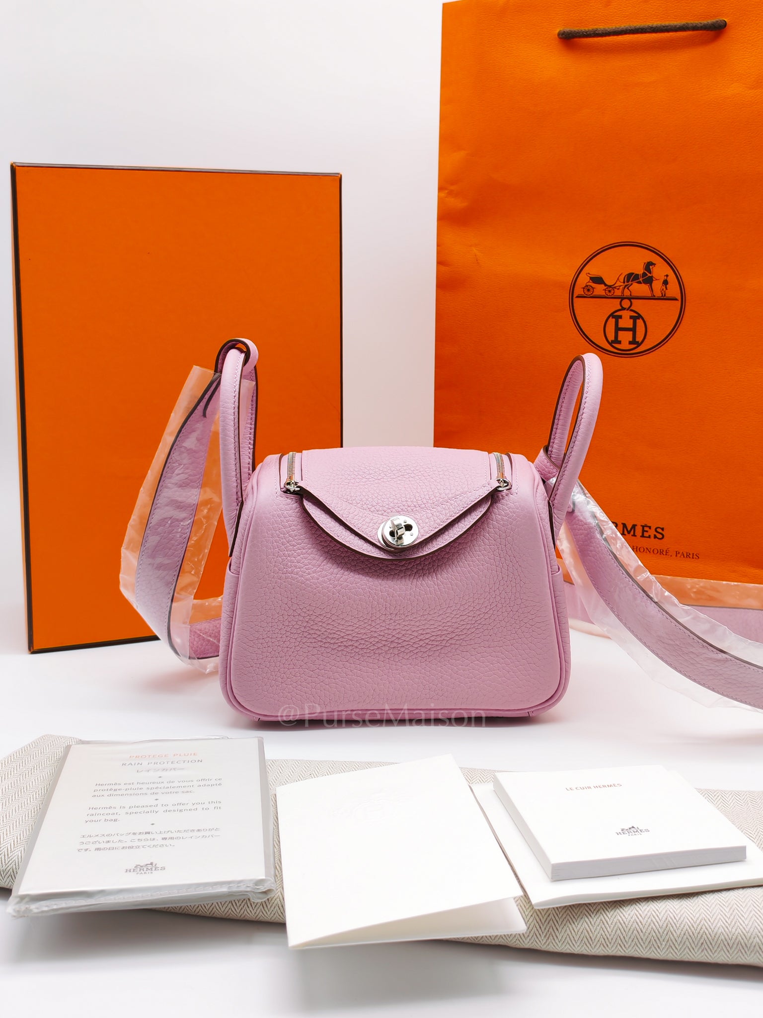 Mini Lindy in Mauve Sylvestre Clemence Leather and Palladium Hardware Stamp U (2022) | Purse Maison Luxury Bags Shop