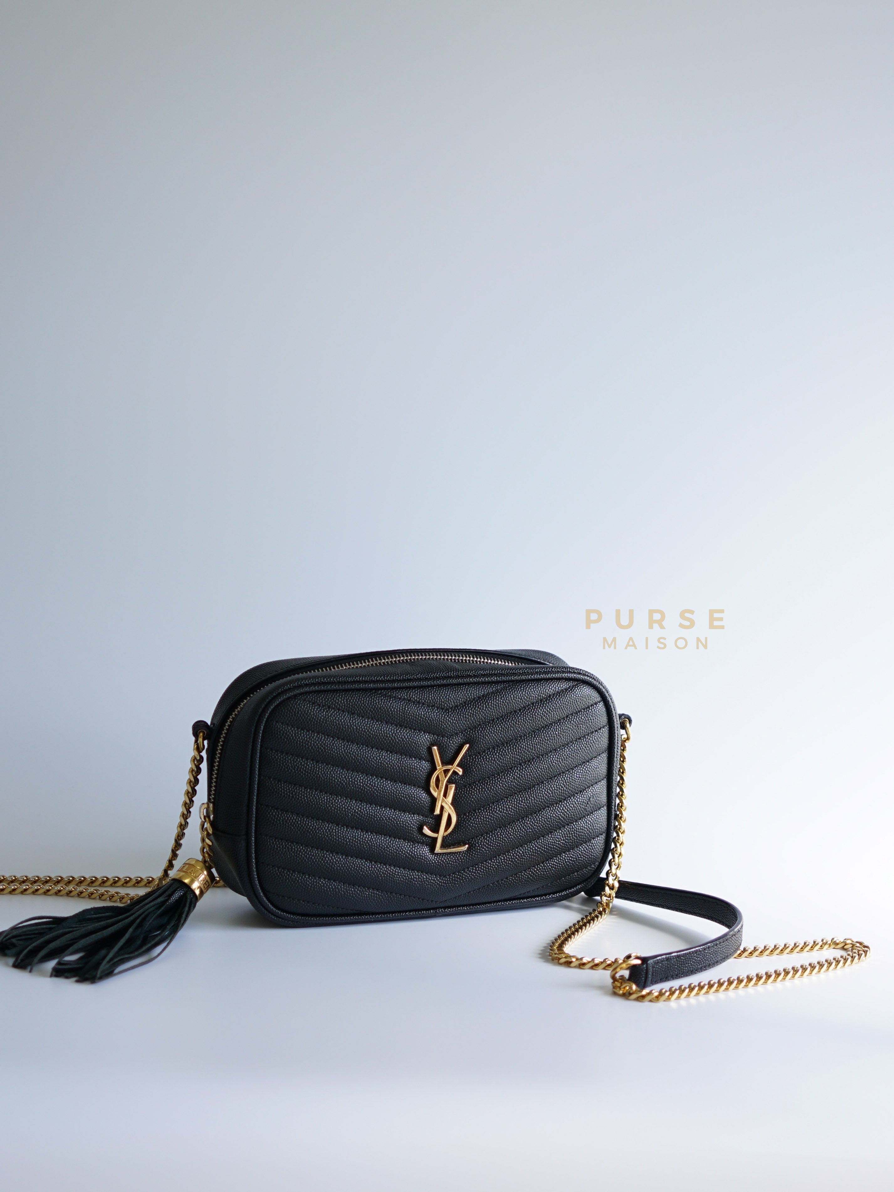 Mini Lou Camera Chain Bag Black in Gold Hardware | Purse Maison Luxury Bags Shop
