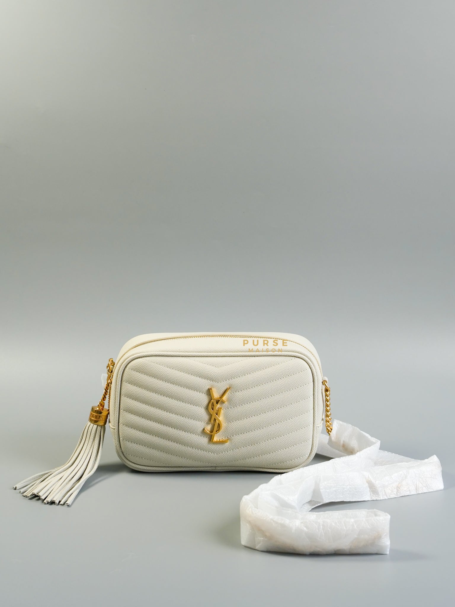 Mini Lou Camera Chain Bag White in Gold Hardware | Purse Maison Luxury Bags Shop