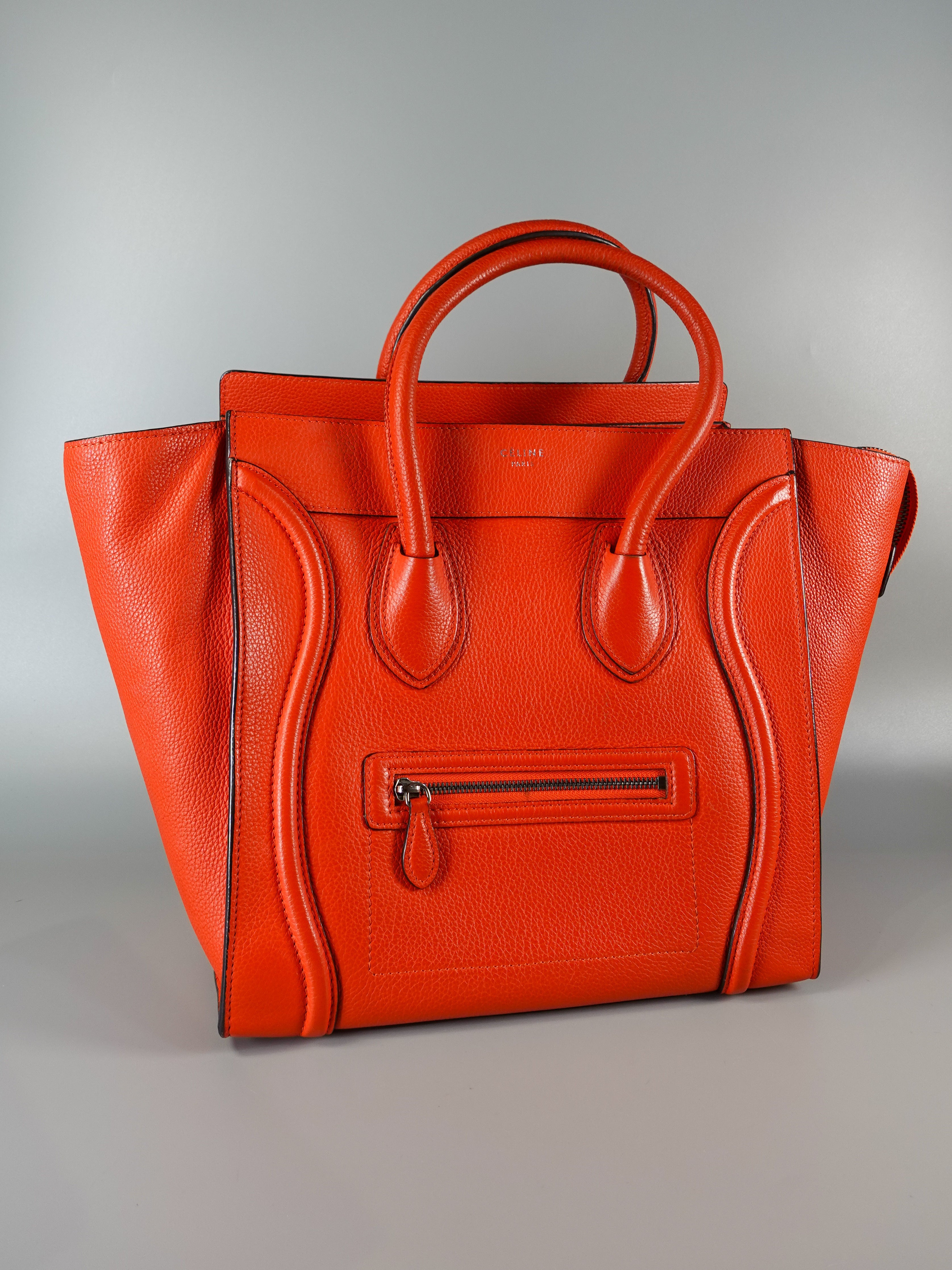 Mini Luggage in Orange Drummed Calfskin Leather Tote Bag | Purse Maison Luxury Bags Shop