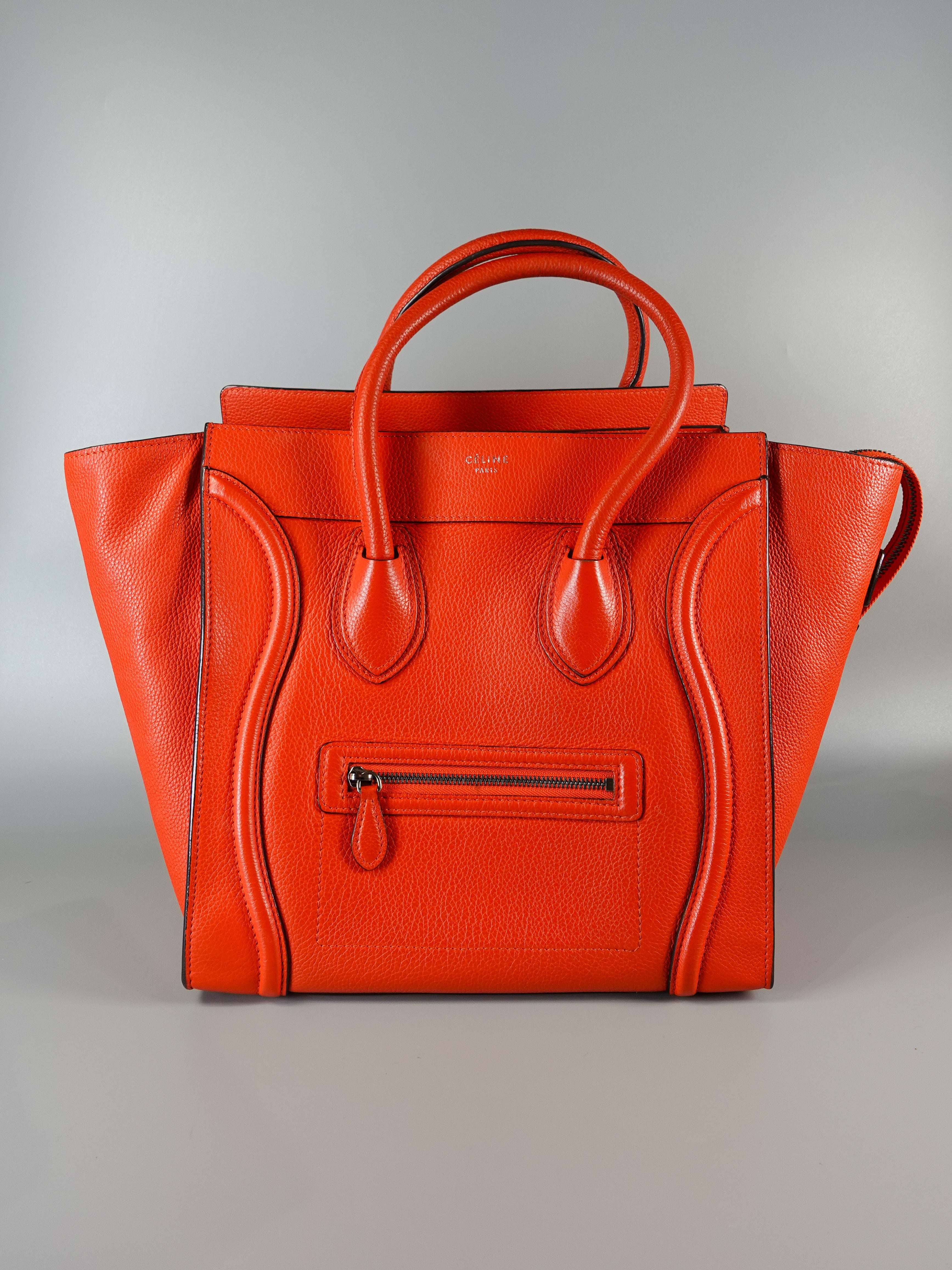 Mini Luggage in Orange Drummed Calfskin Leather Tote Bag | Purse Maison Luxury Bags Shop